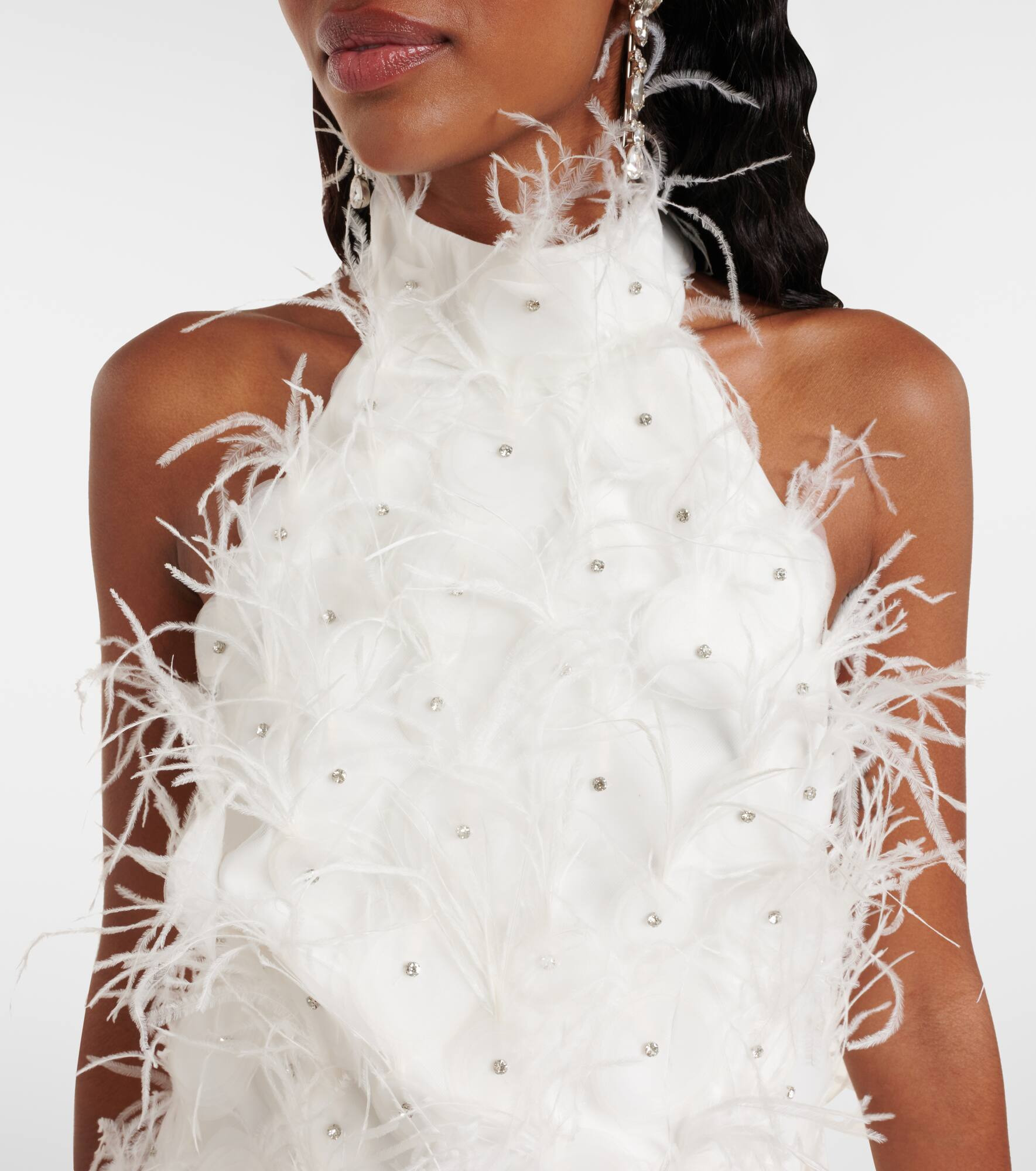 Bridal Meha feather-trimmed minidress - 4