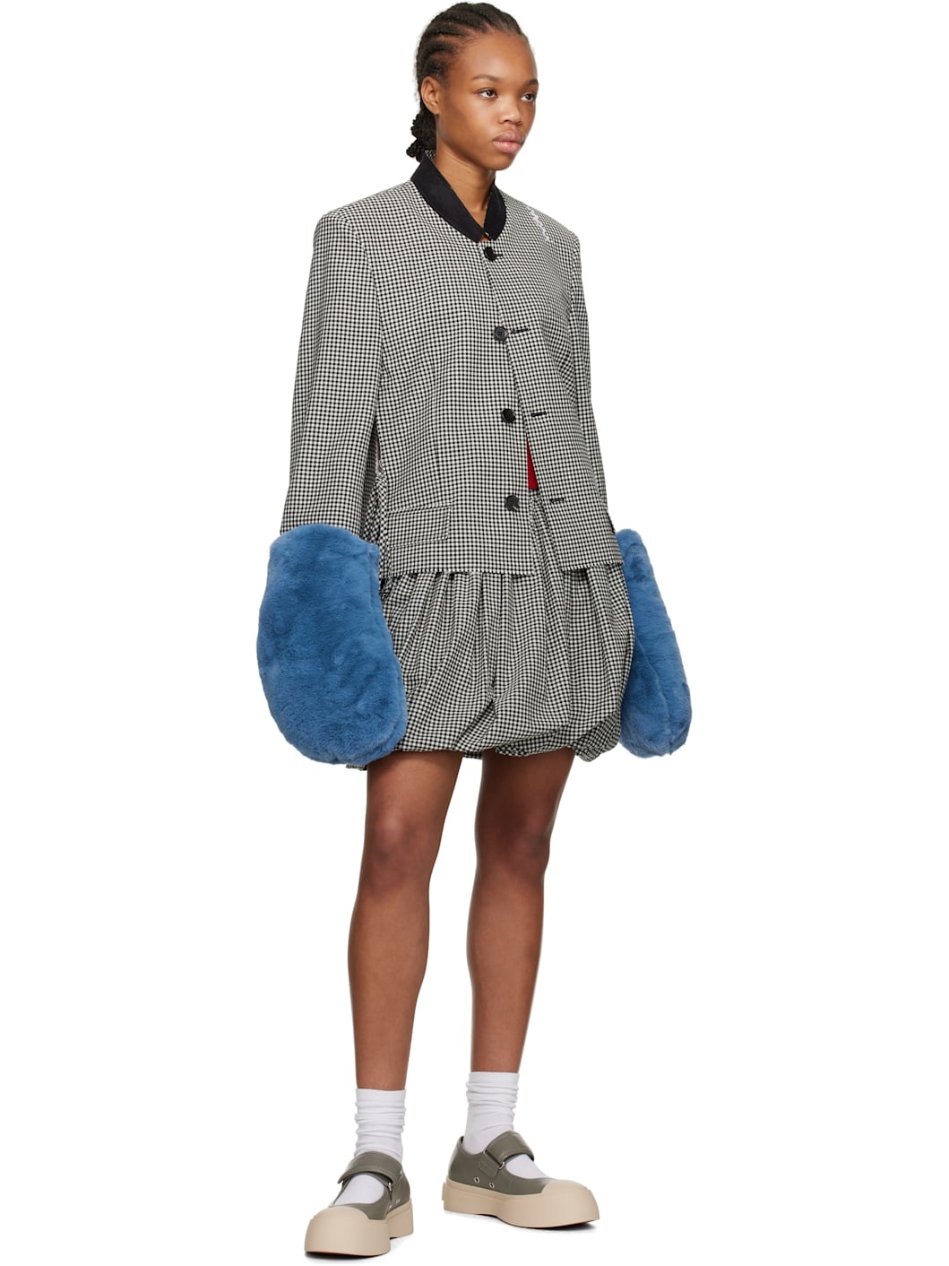 Blue Padded Faux-Fur Mittens - 3