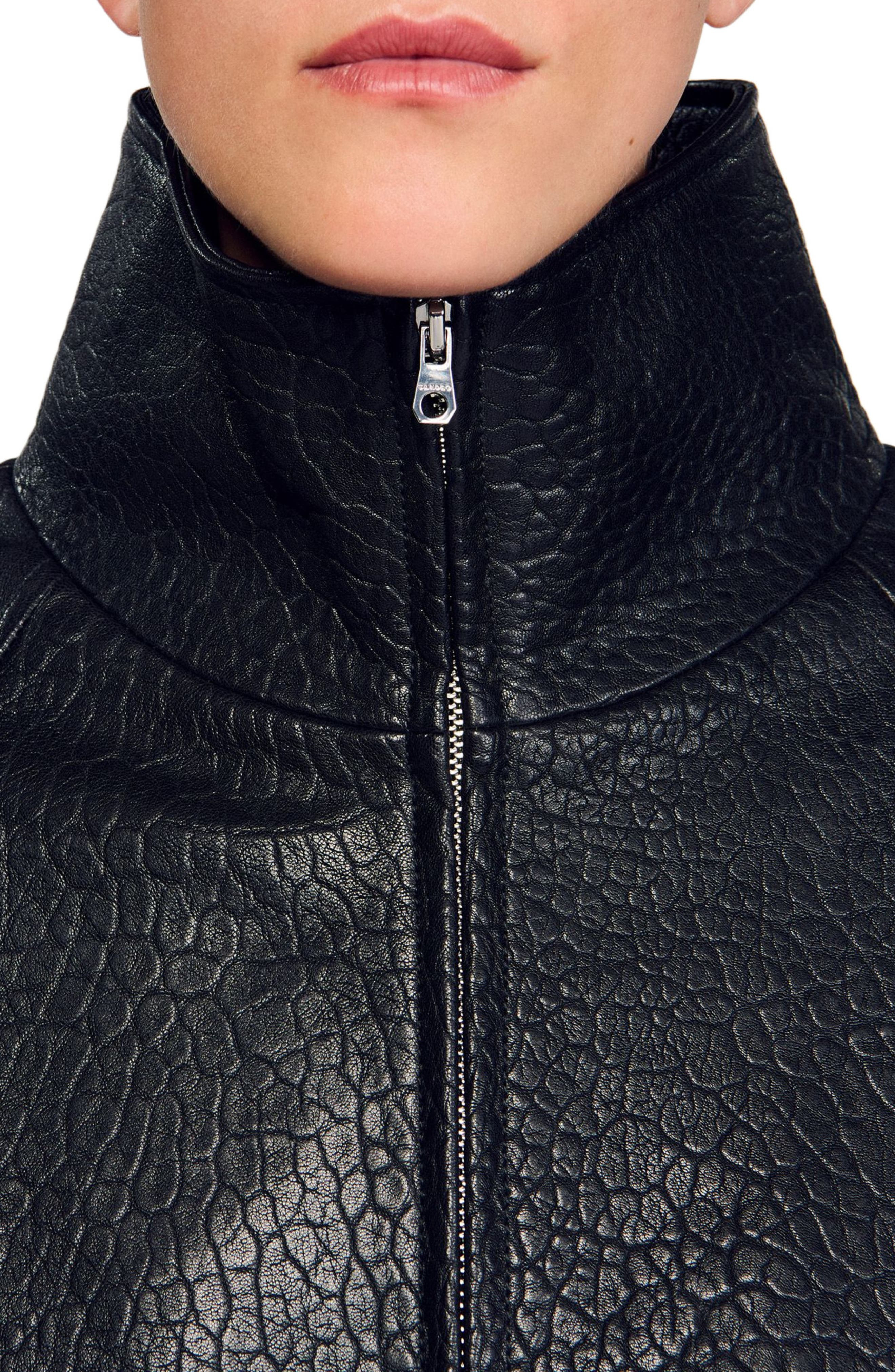 SANDRO Oversized leather jacket in Black at Nordstrom - 5