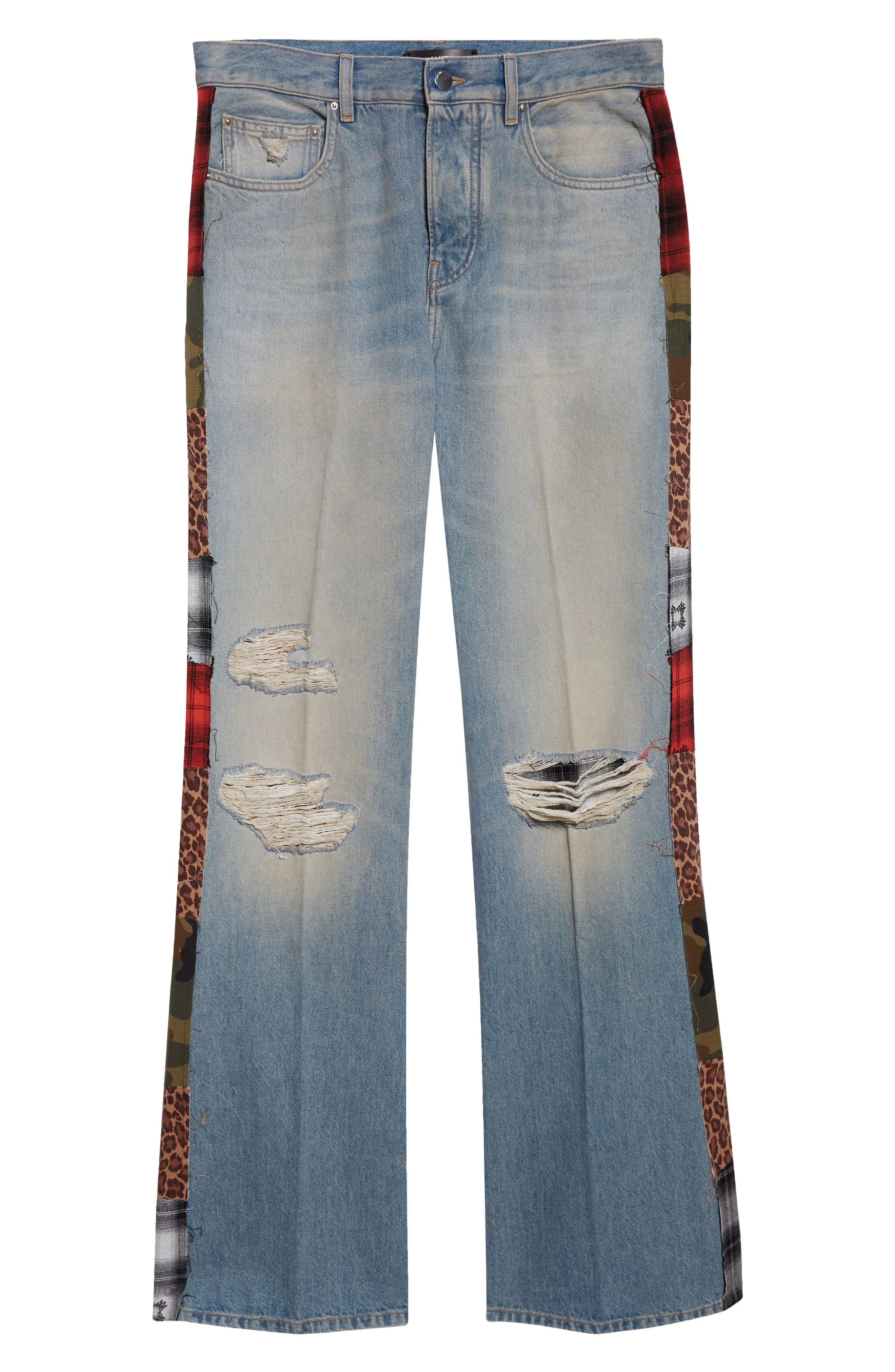AMIRI Patchwork Bootcut Jeans in Driftwood Blue at Nordstrom - 1
