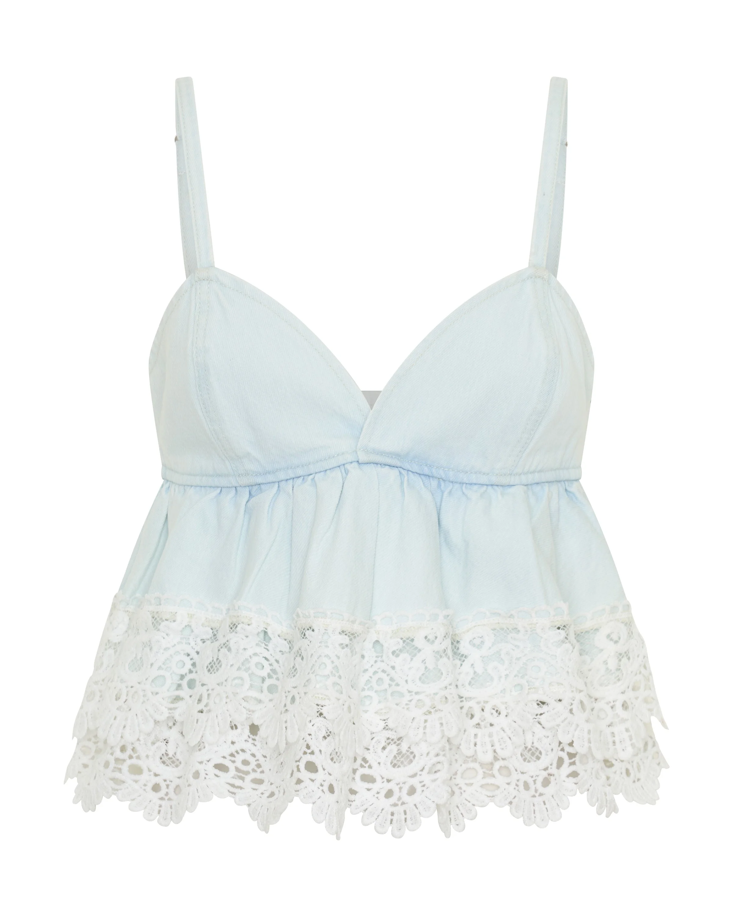 Landslide Denim And Lace Frill Top - Blonde Blue - 1