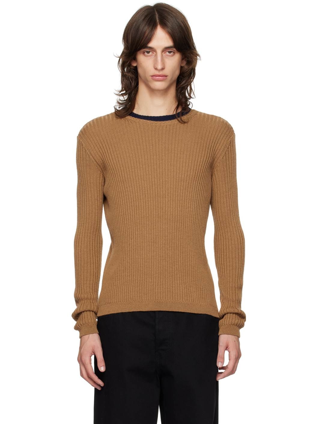 Brown Striped Crewneck Sweater - 1