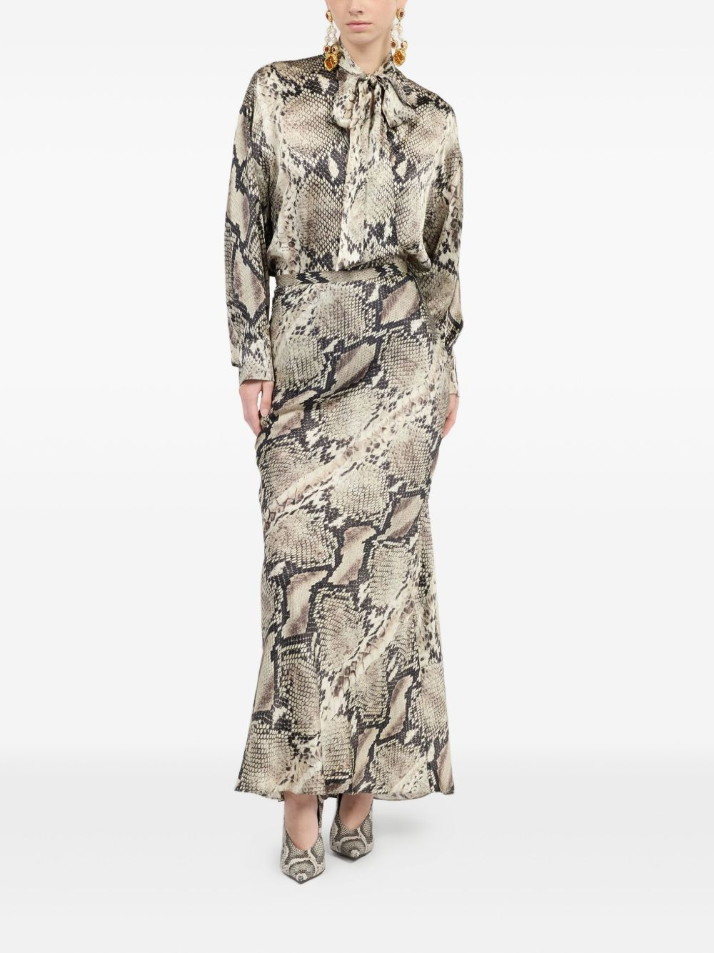 snakeskin-print silk skirt - 2