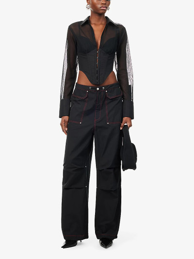 Dion Lee Hongbao drawstring-hem wide-leg mid-rise cotton-blend trousers outlook