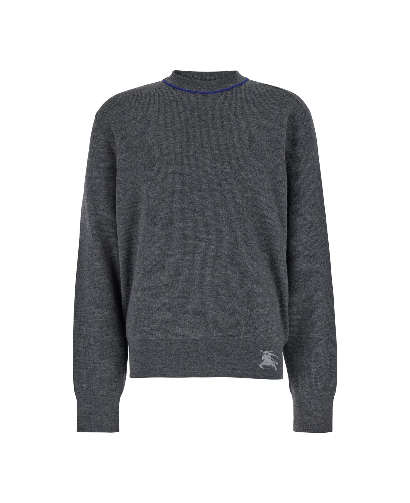 Grey Crewneck Sweater With Ekd Logo Detail On The Hem In Wool Man - 1