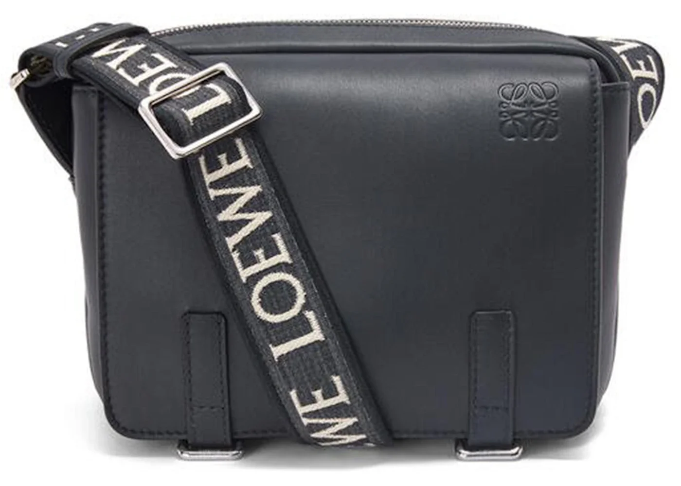 LOEWE Military Messenger Bag in Soft Grained Calfskin and Jacquard XS Deep Navy - 1