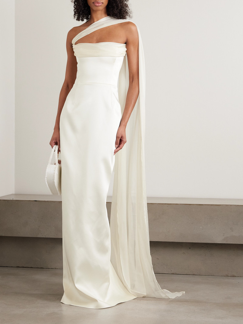 THE NEW ARRIVALS ILKYAZ OZEL Julietta Draped Chiffon-trimmed Duchesse Silk-satin Gown outlook