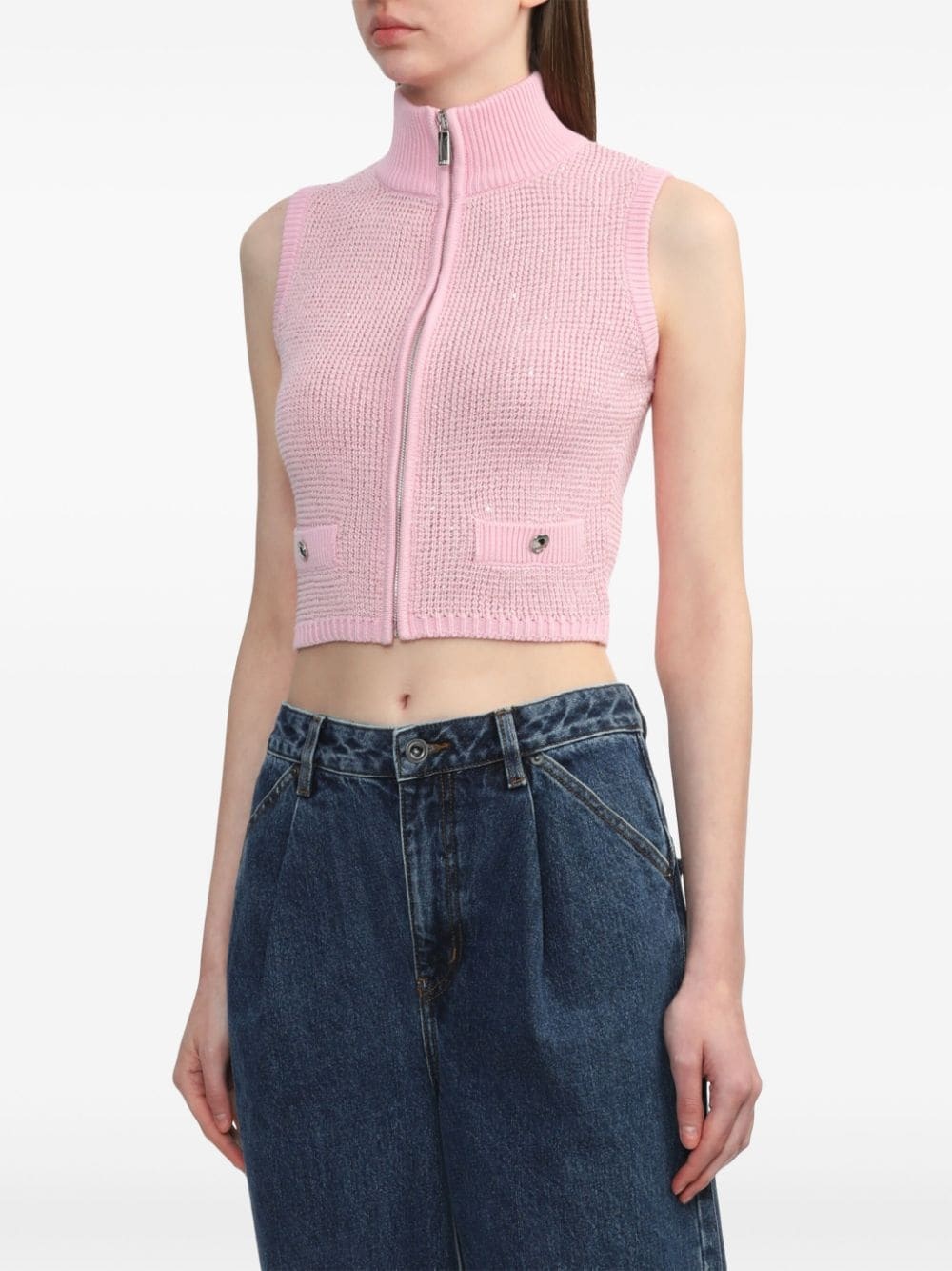 sequinned sleeveless cardigan - 3