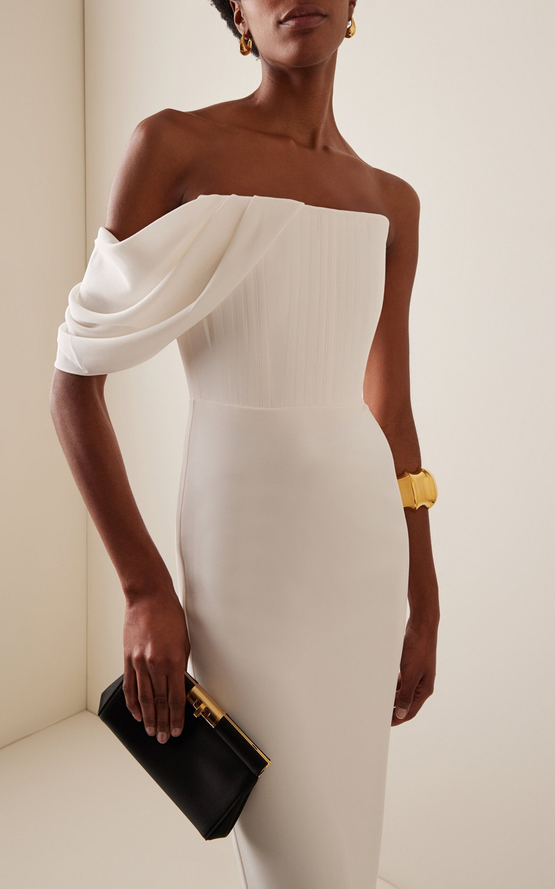 ALEX PERRY Draped Crepe Corset Midi Dress white outlook