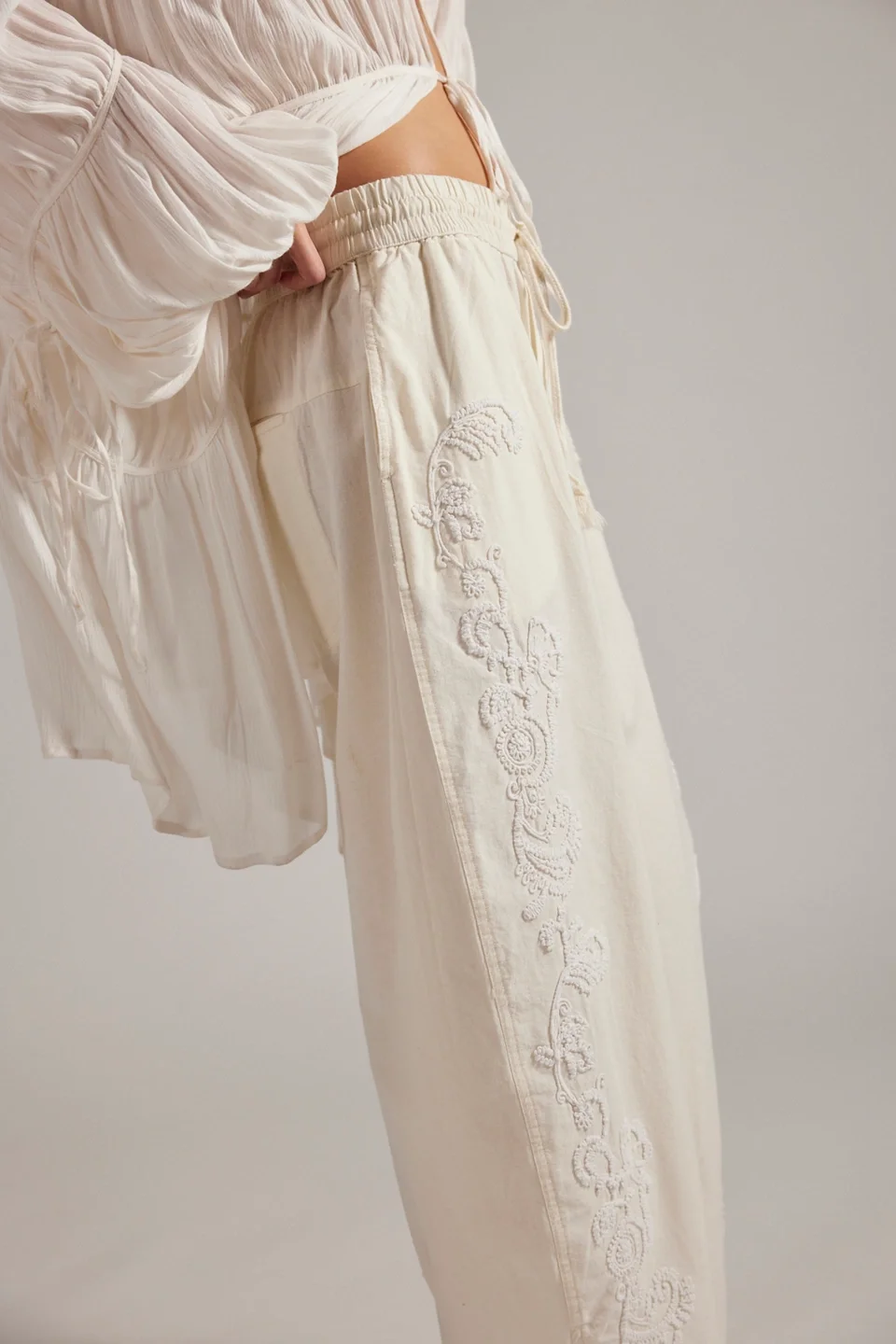 Lex Embroidered Pull-On Barrel Pants - 1