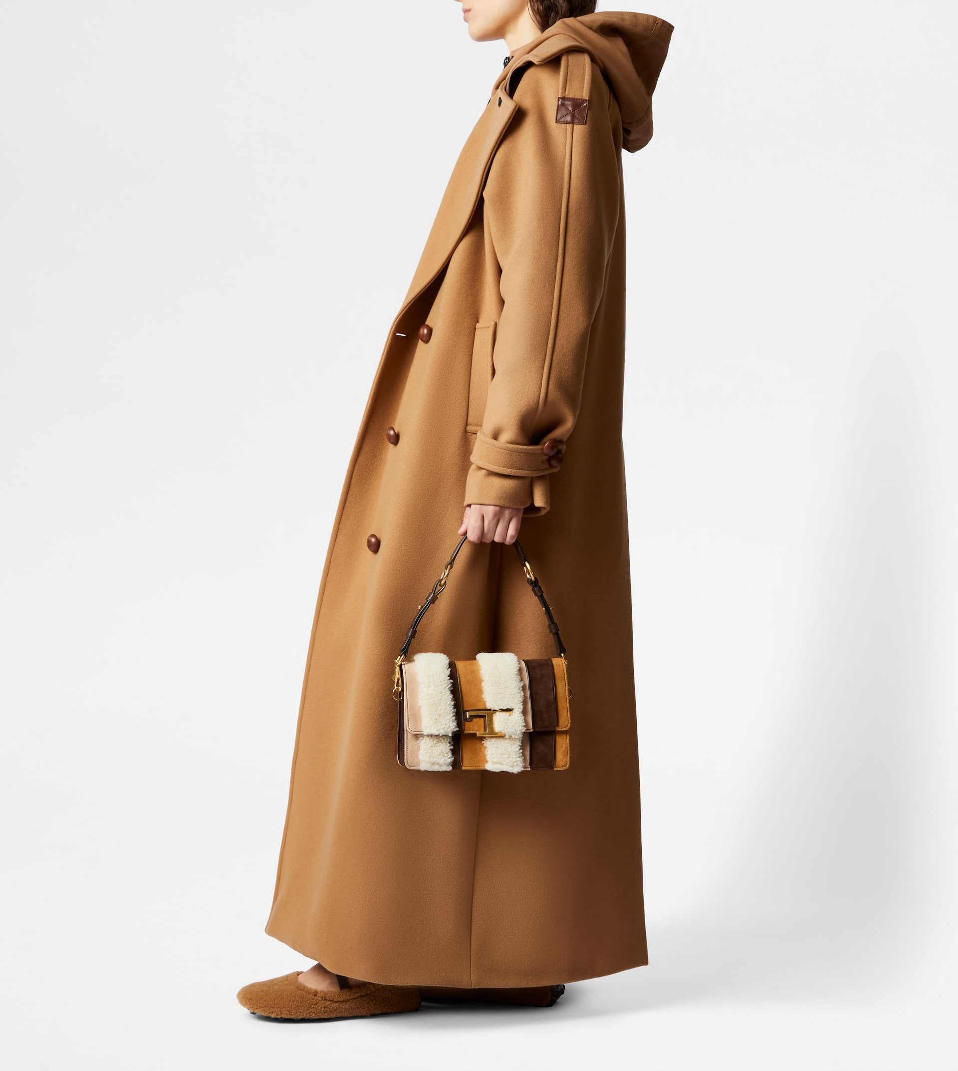 T TIMELESS SHOULDER BAG IN SUEDE AND SHEEPSKIN MINI - OFF WHITE, BROWN, BEIGE - 3