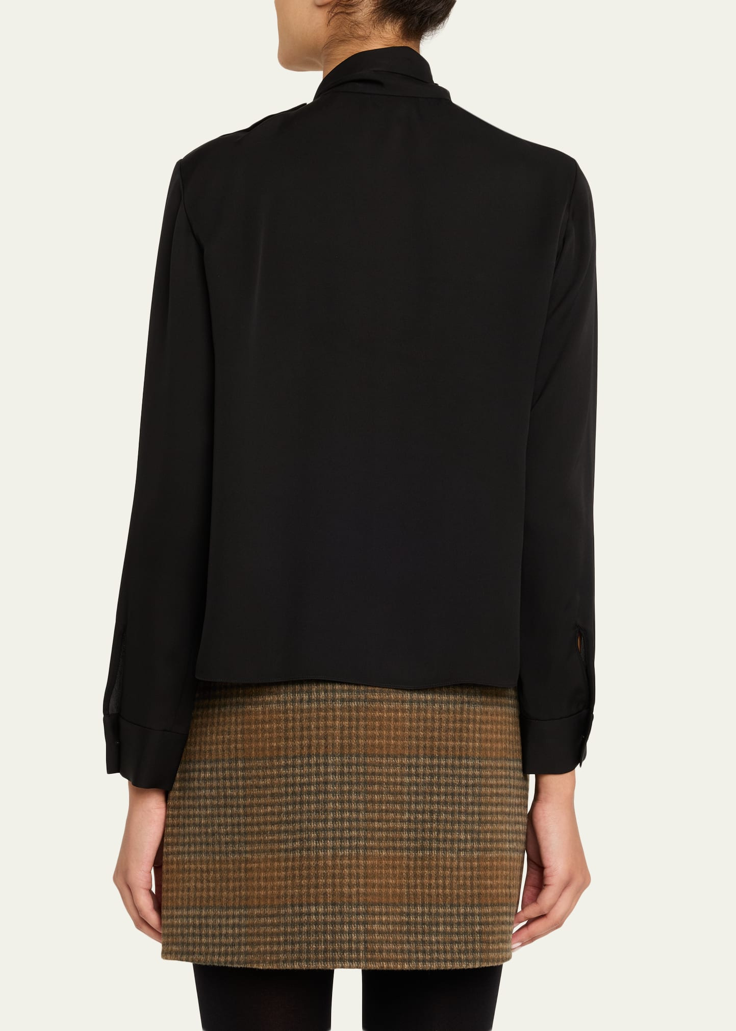 Long-Sleeve Silk Tie-Neck Blouse - 3