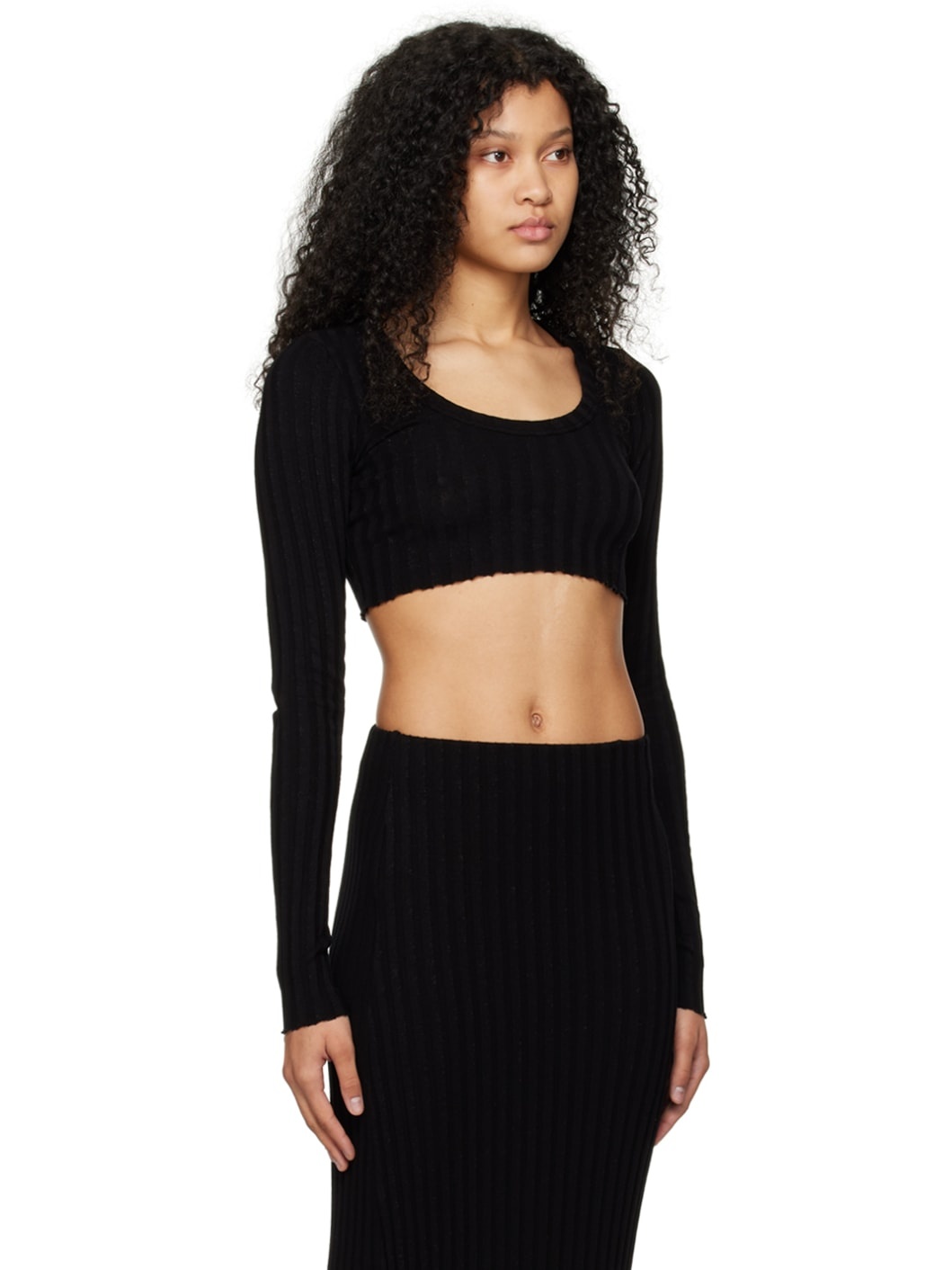 Black Capri Crop Long Sleeve T-Shirt - 2