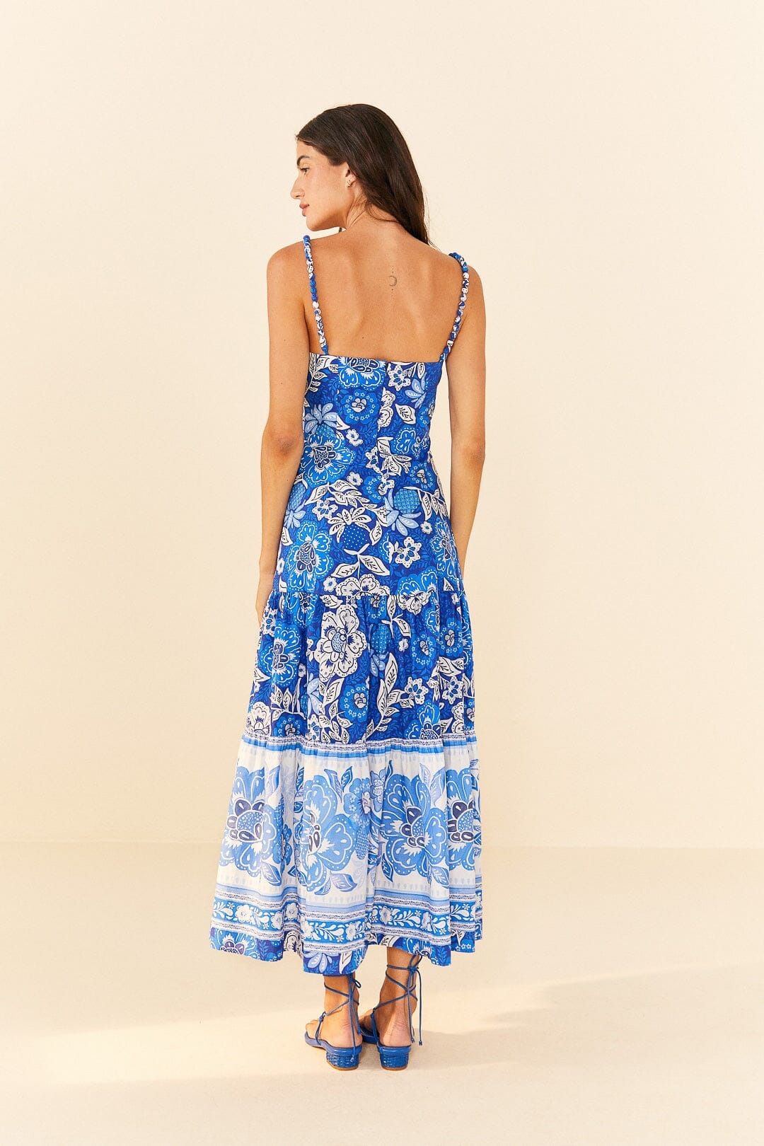 Blue Full Of Flowers Organic Cotton Midi Dress - 3