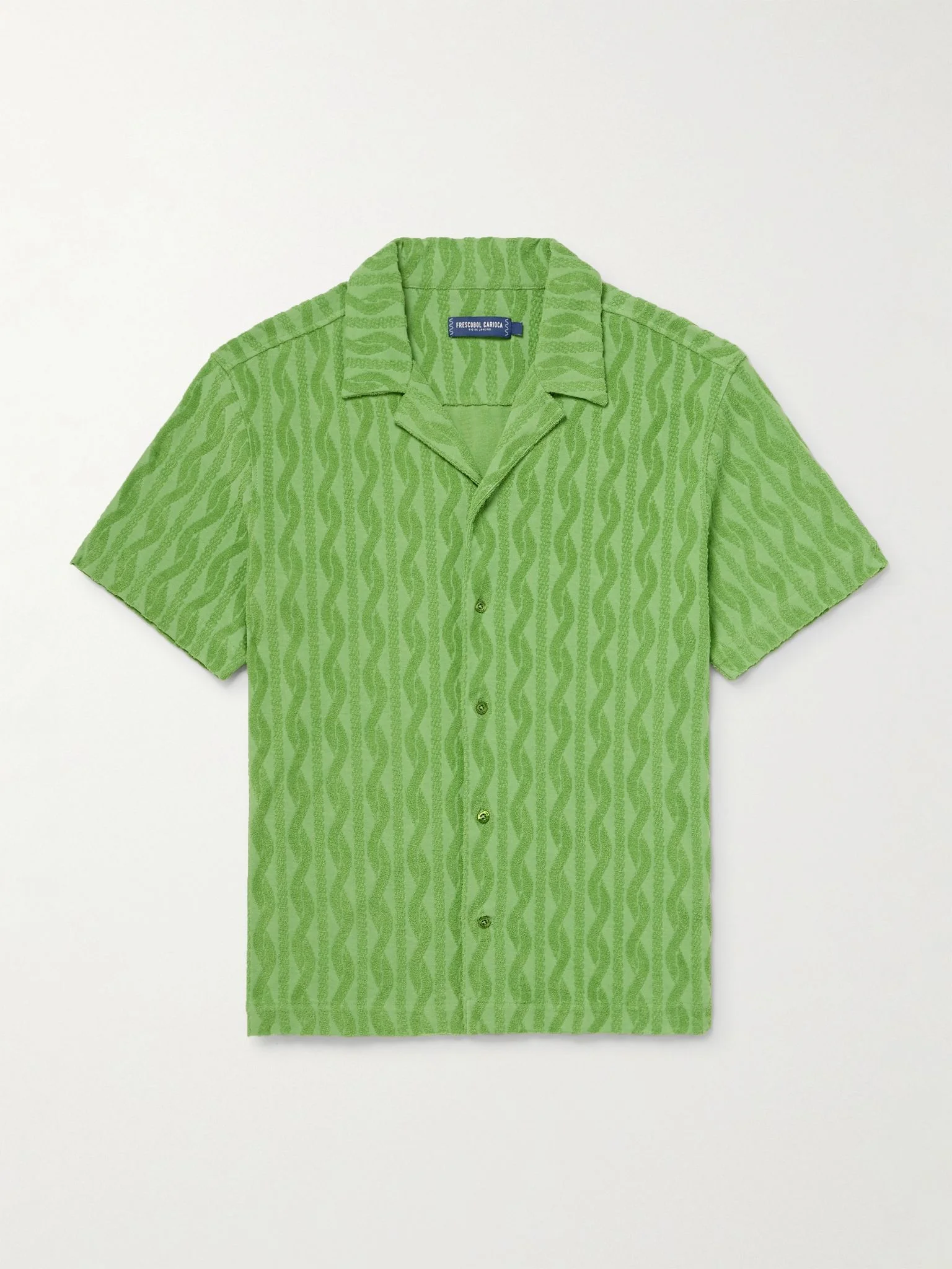 Roberto Cotton, Lyocell and Linen-Blend Terry-Jacquard Shirt Green - 1