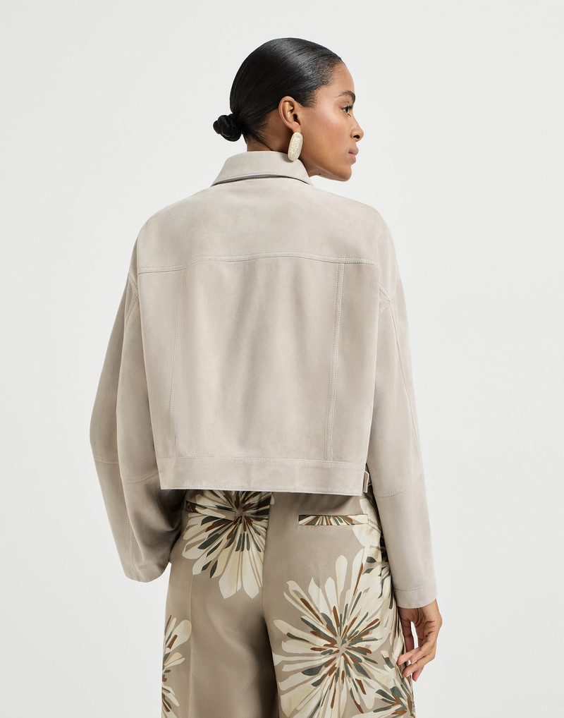 Couture suede outerwear jacket with monili 3