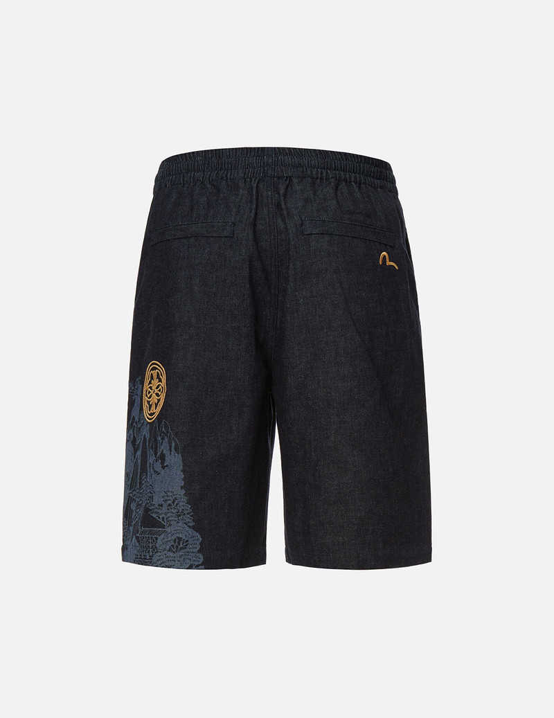 EVISU LANDSCAPE MOTIF DENIM SHORTS outlook