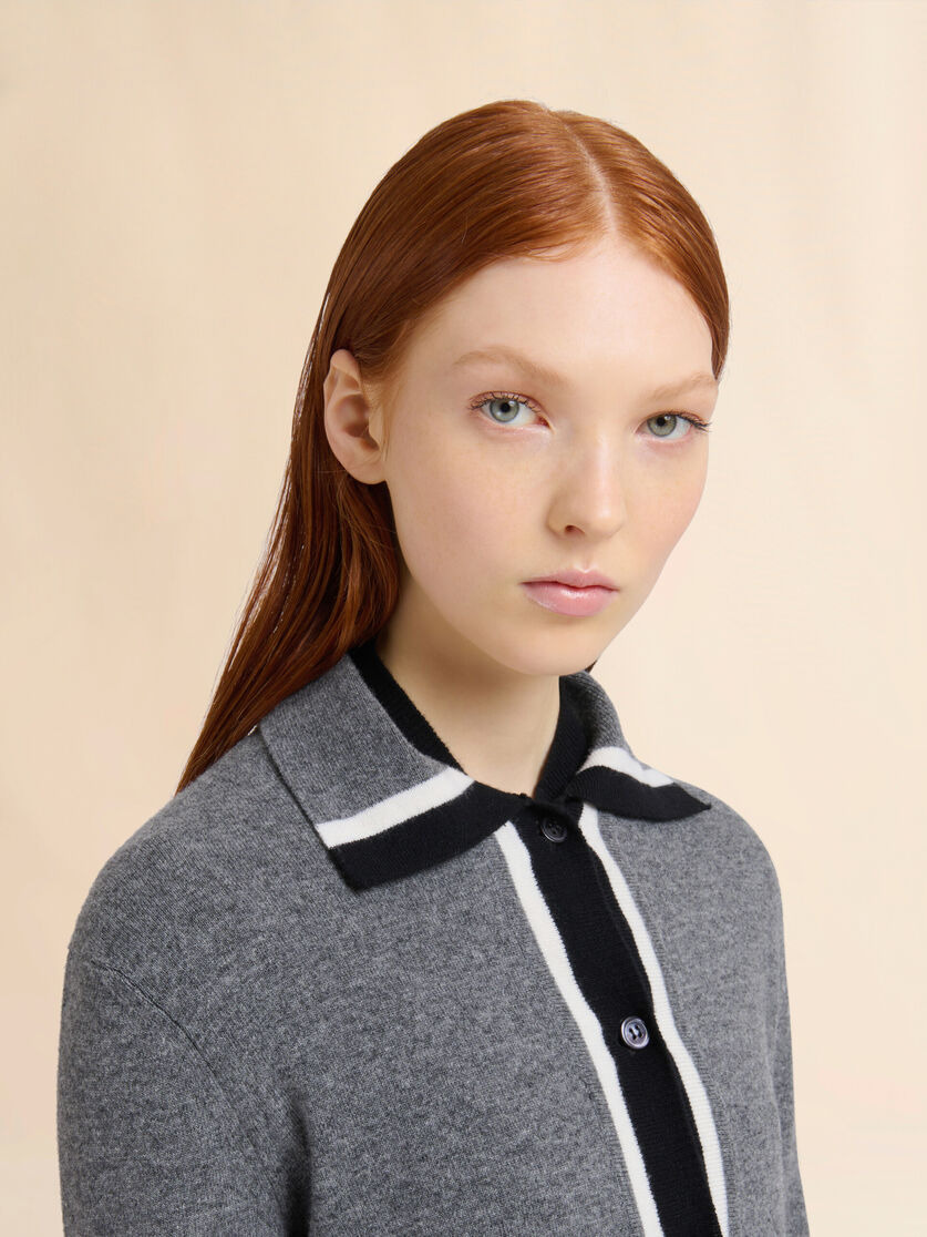 GRAY WOOL CARDIGAN WITH BICOLOR PLACKET - 4