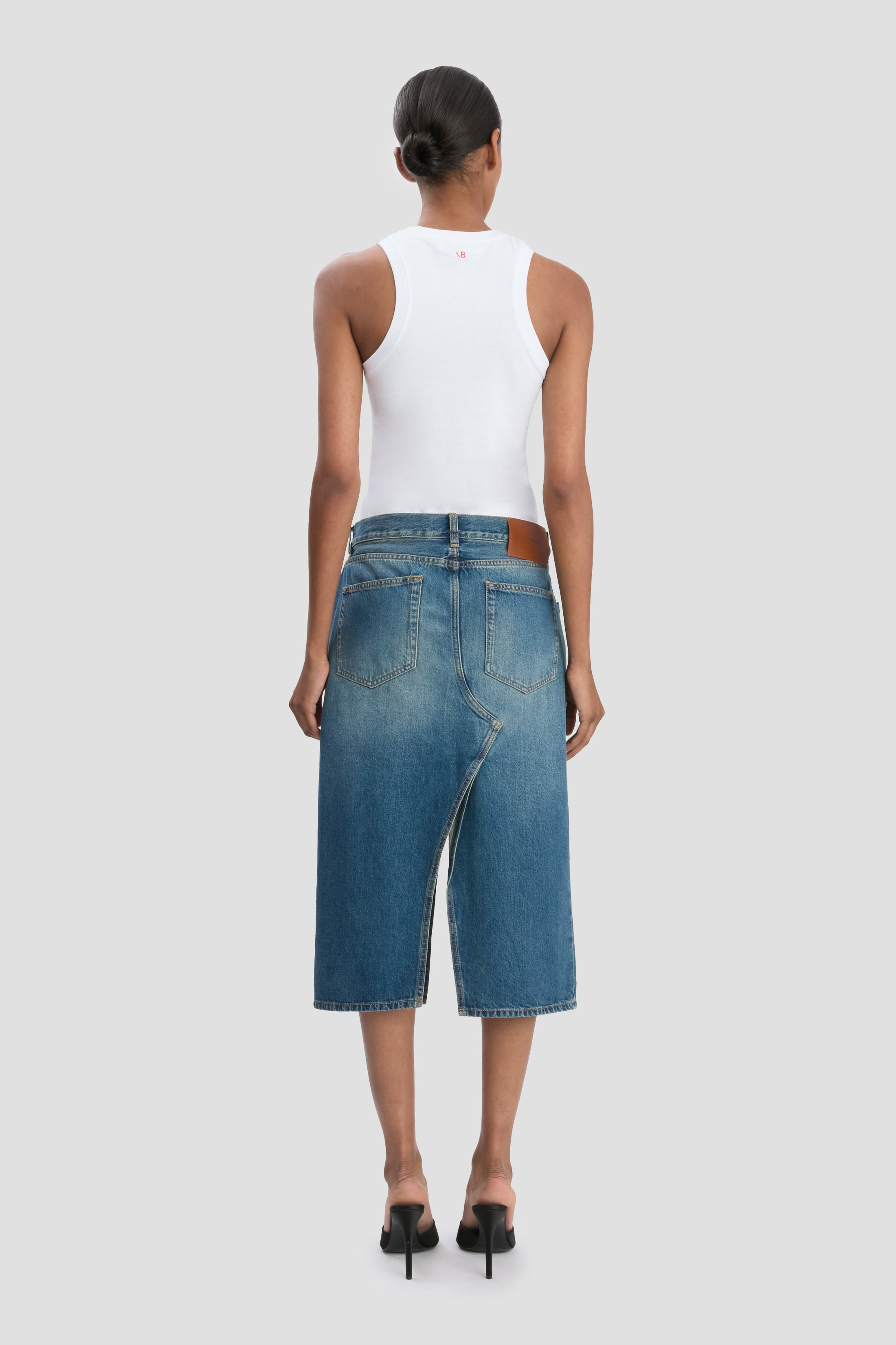 Kick Pocket Denim Skirt In Mid Blue Wash - 5