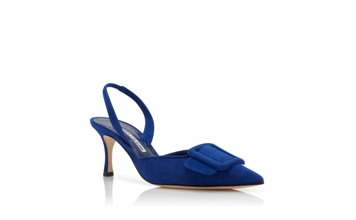 Blue Suede Buckle Detail Slingback Pumps - 3