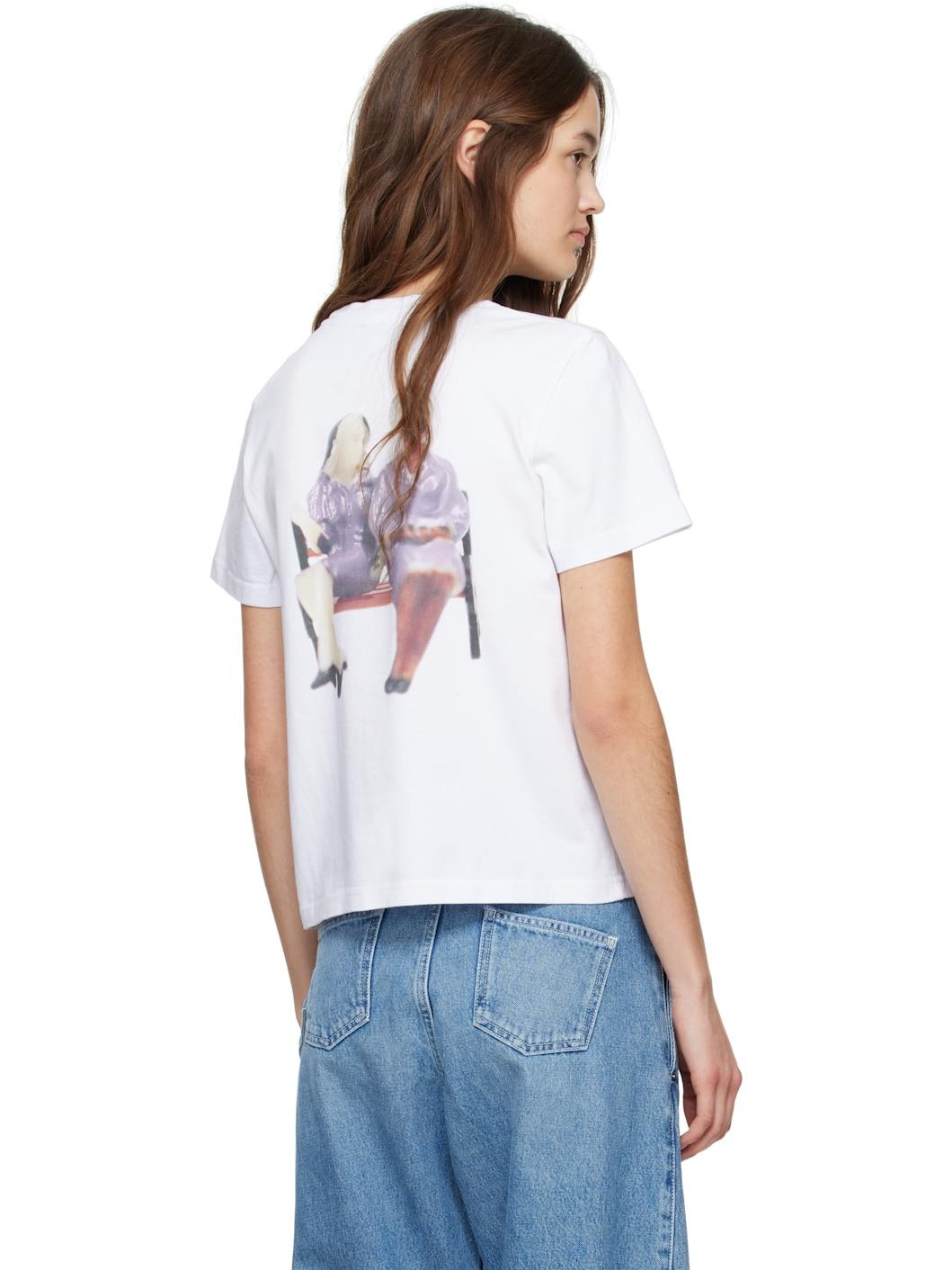 White Anchor Embroidery Printed T-shirt - 3