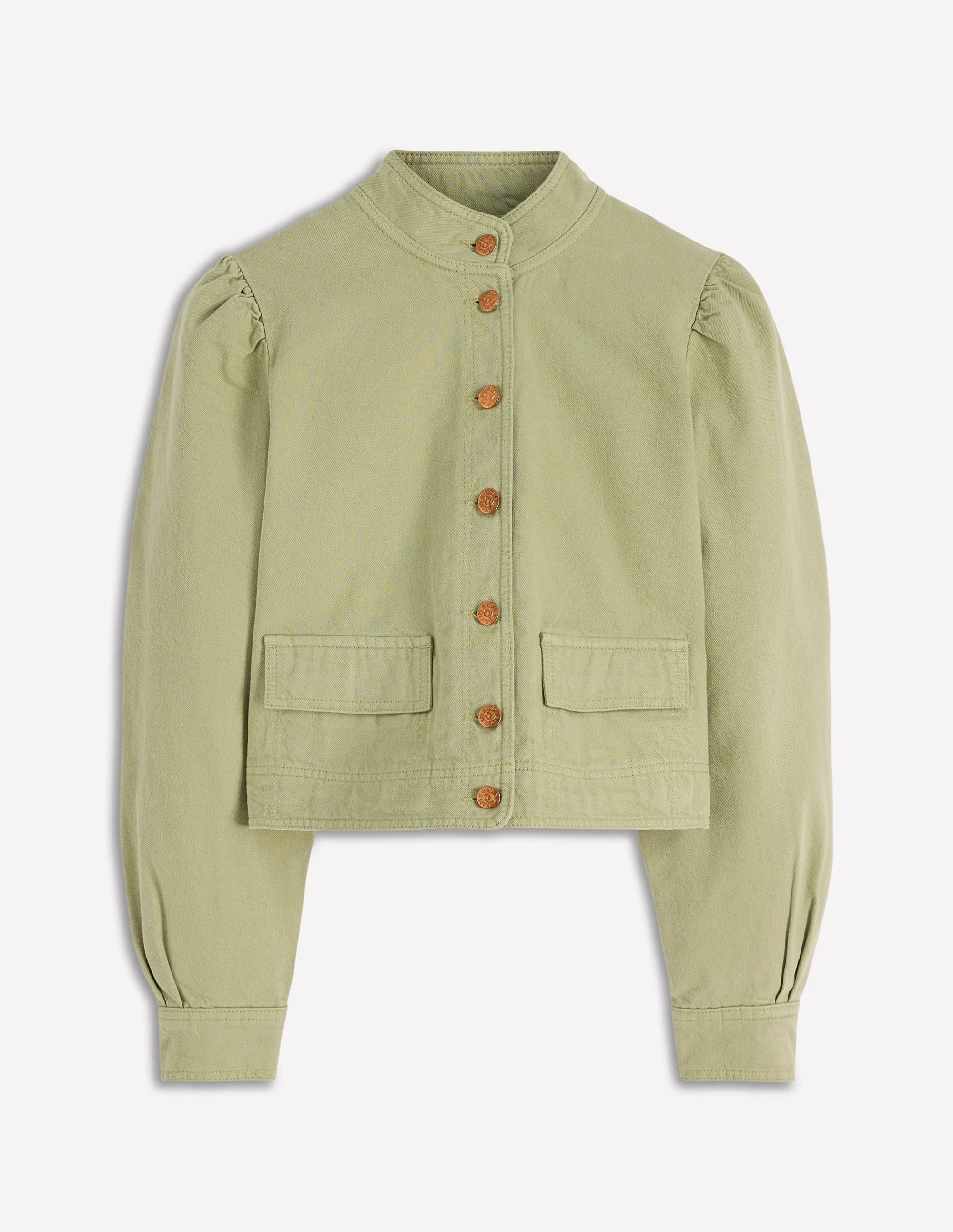 Topstitch Denim Jacket-Soft Green - 1
