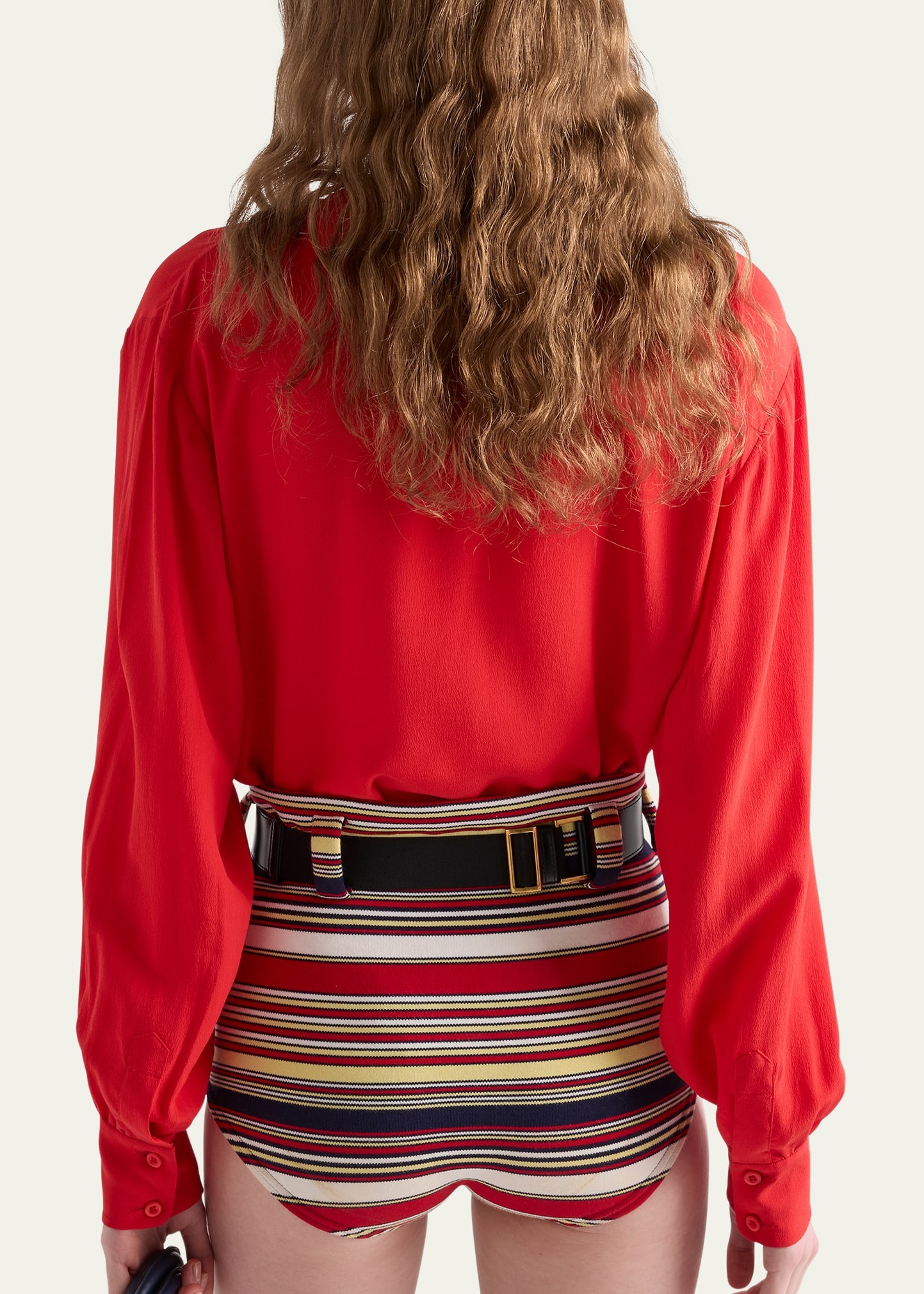 Marocaine Offset Button Silk Top with Scarf - 3