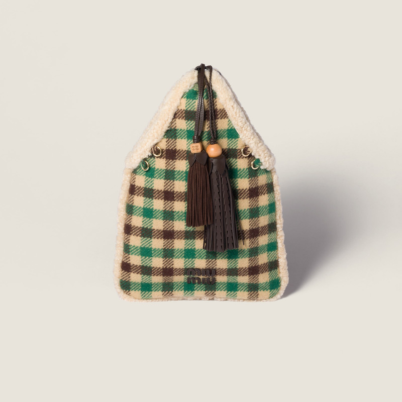 Gingham and shearling handbag 1