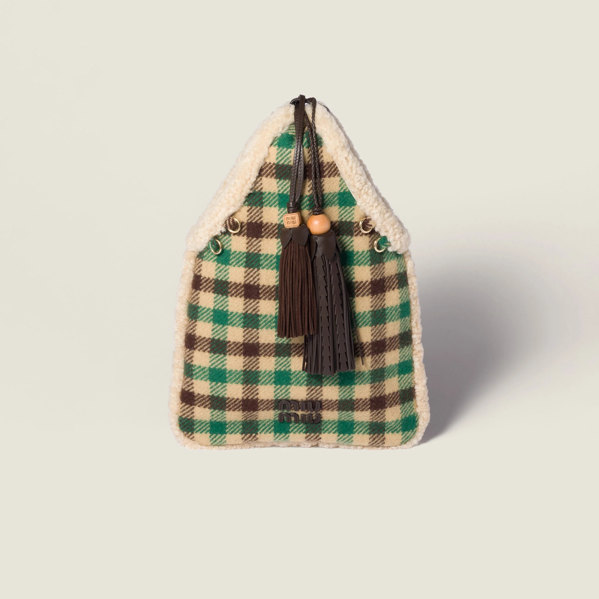 Gingham and shearling handbag - 1