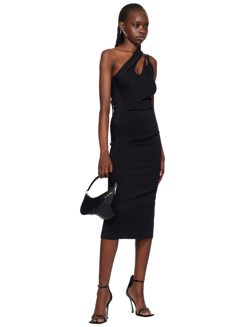 MUGLER Black Asymmetric Midi Dress outlook