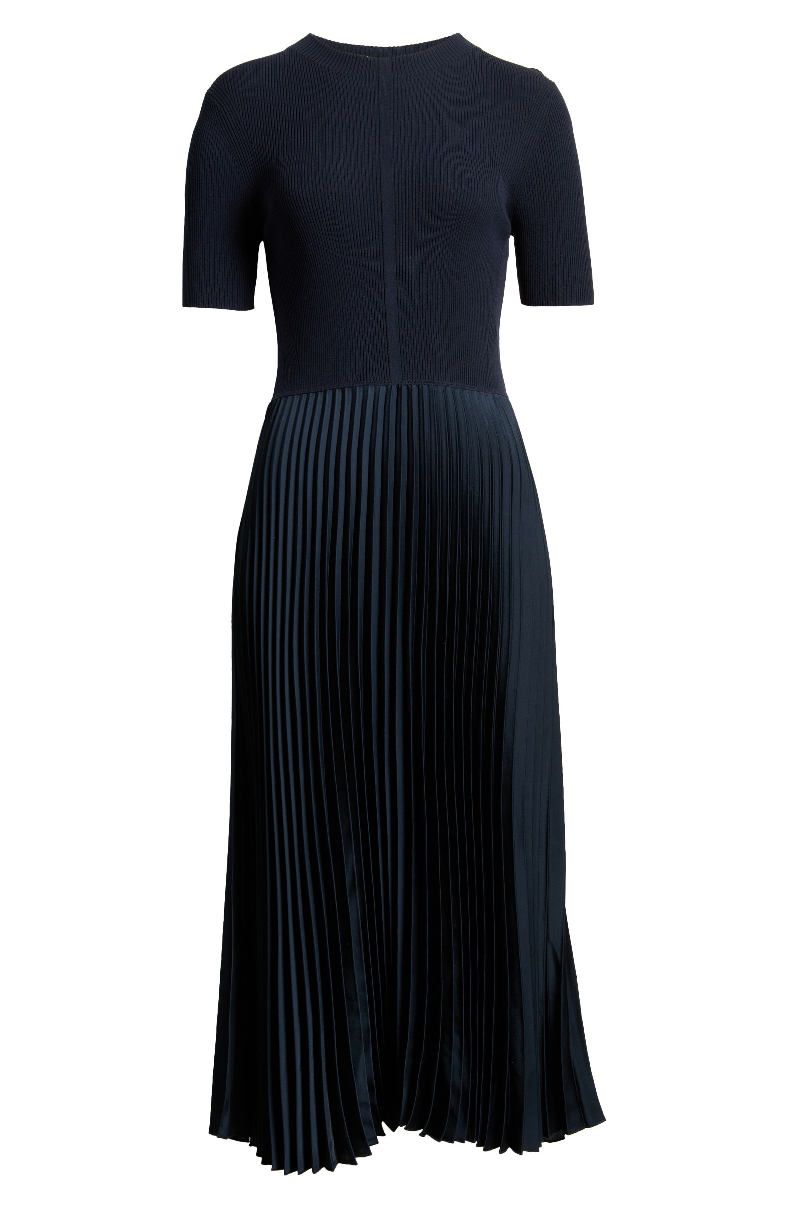 BOSS Fadrid Rib & Pleated Midi A-Line Dress in Sky Captain at Nordstrom - 5