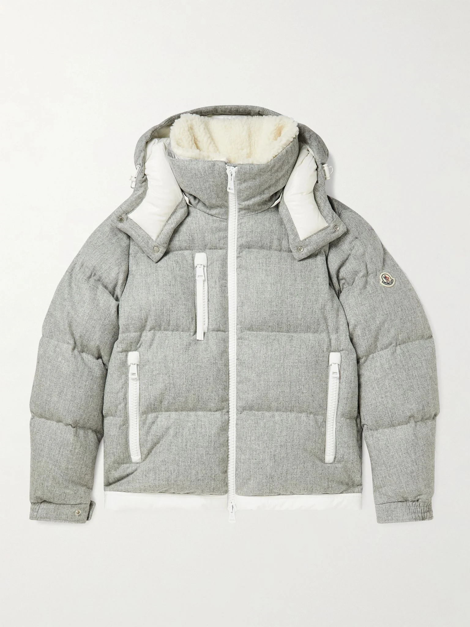 Tarentaise Quilted Virgin Wool-Flannel Hooded Down Jacket Gray - 1