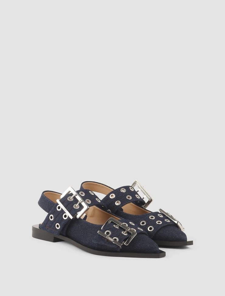 Buckle Denim Ballerinas - 2