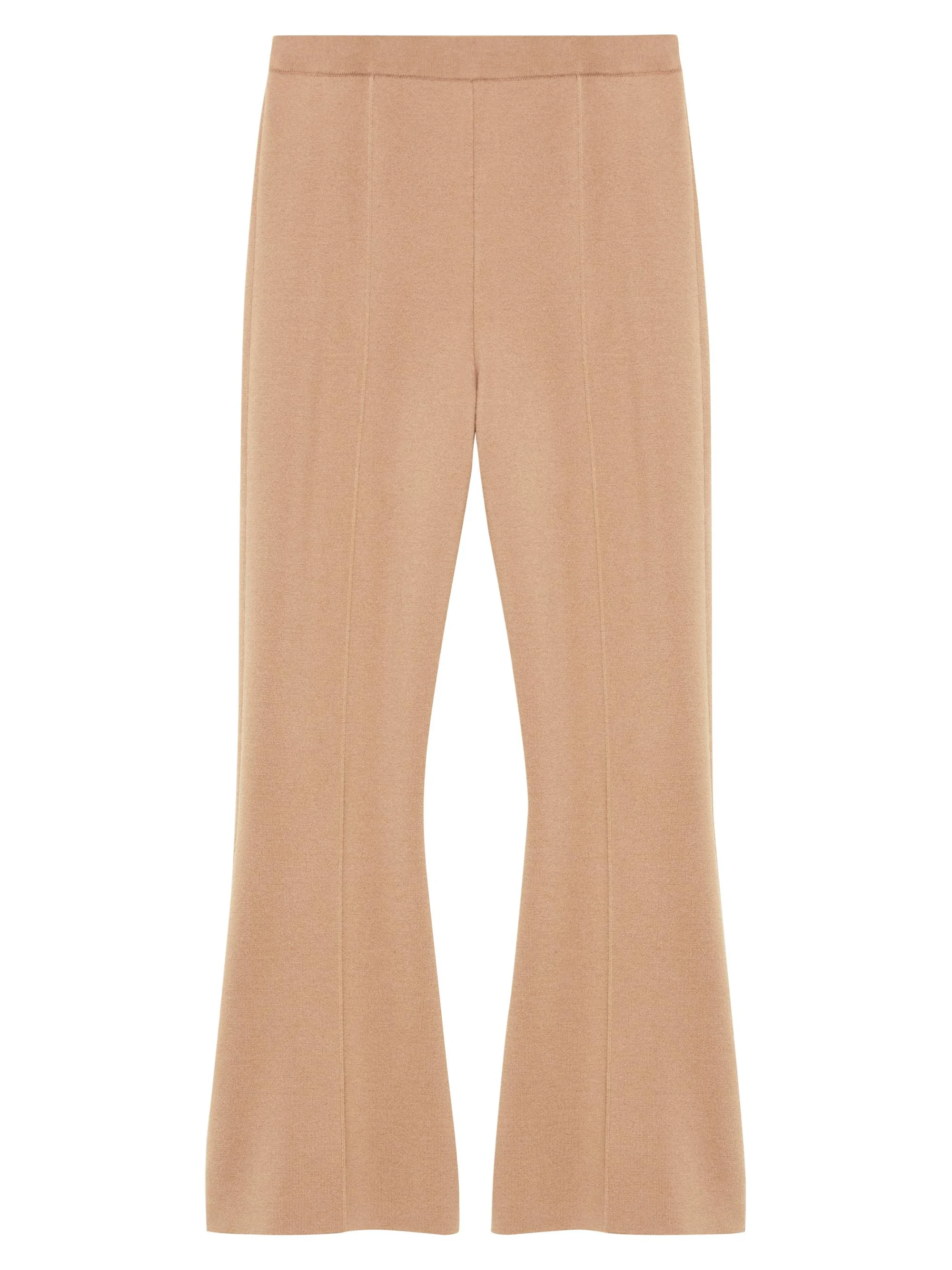 Women's Wool Knit Flared Leg Pants - Light Camel - 1