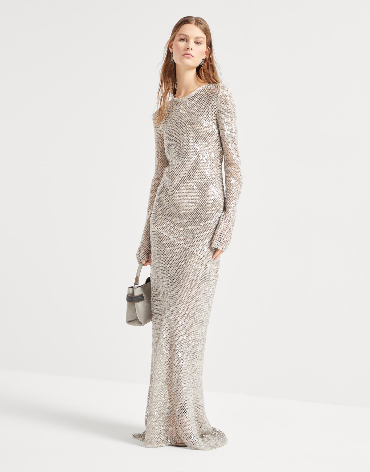 Dazzling net embroidery knit dress in linen and silk - 5