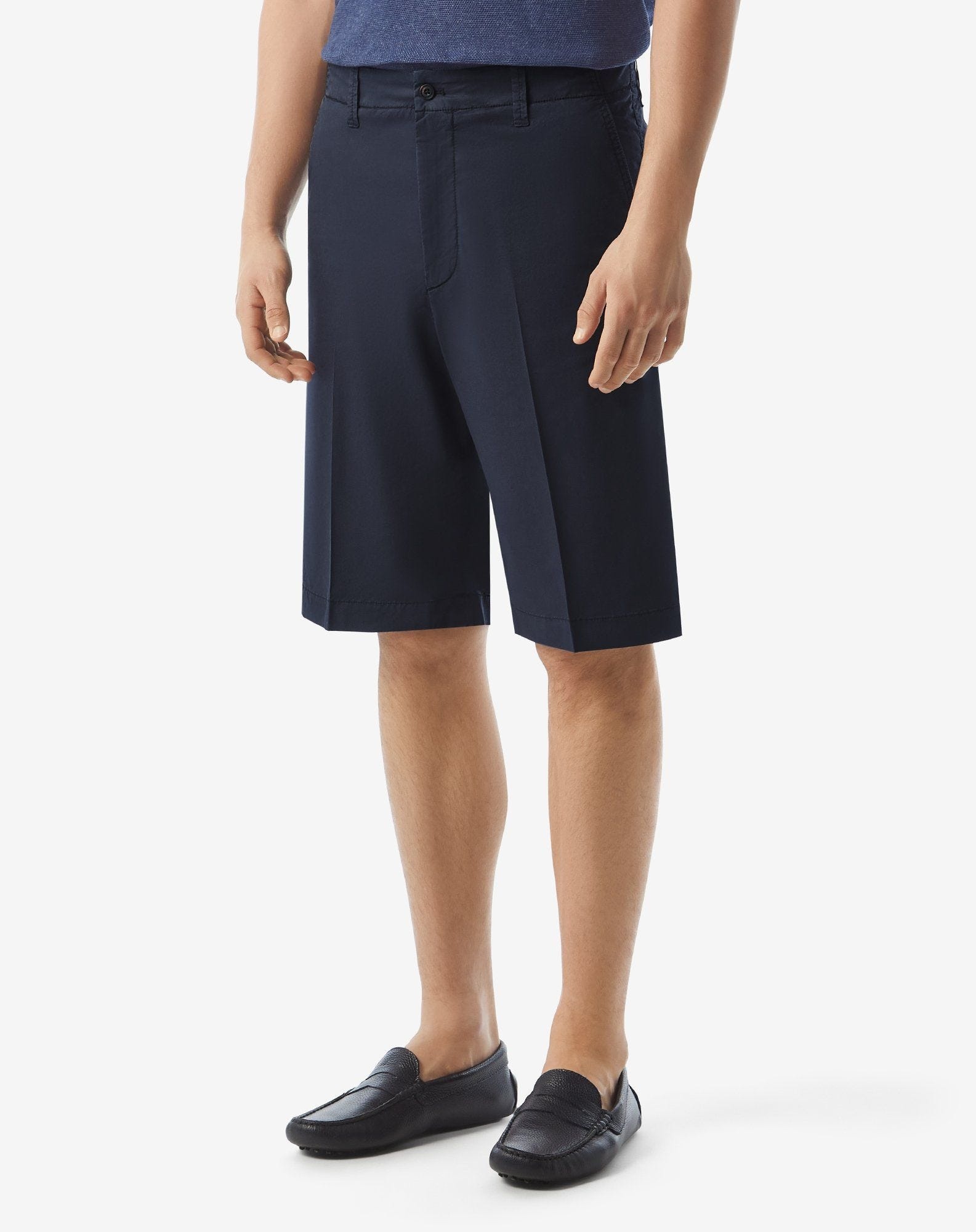 Navy blue stretch satin Bermuda shorts - 3
