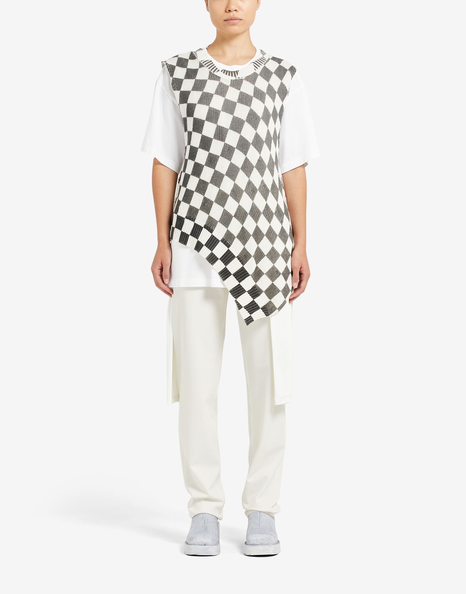 Distorted check print asymmetrical short-sleeve top - 2