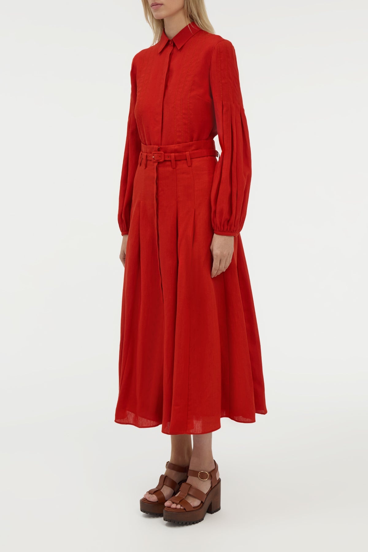 Inga Blouse in Antelope Orange Aloe Linen - 3