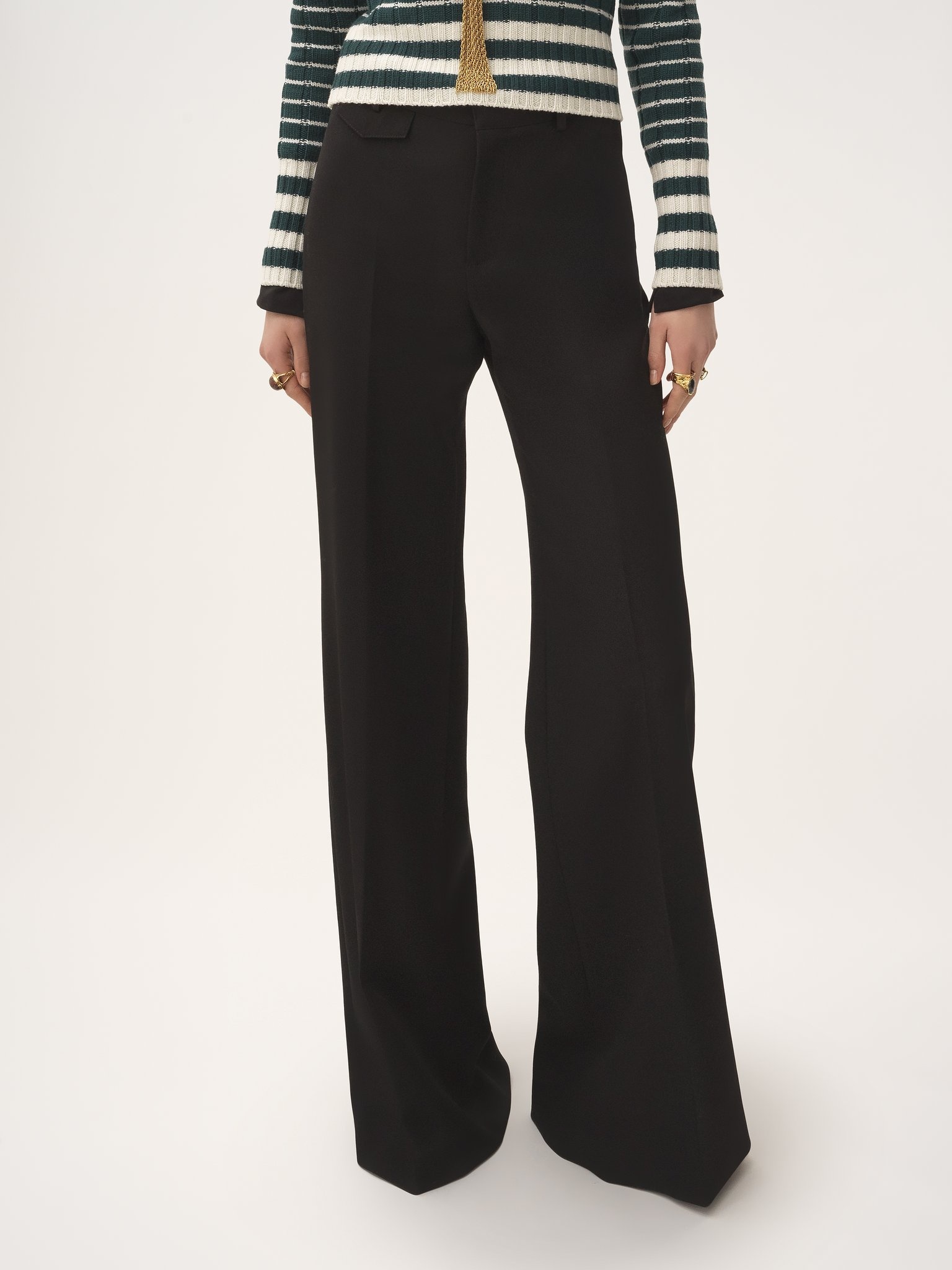 HIGH-RISE FLARED PANTS IN WOOL GRAIN DE POUDRE - 4