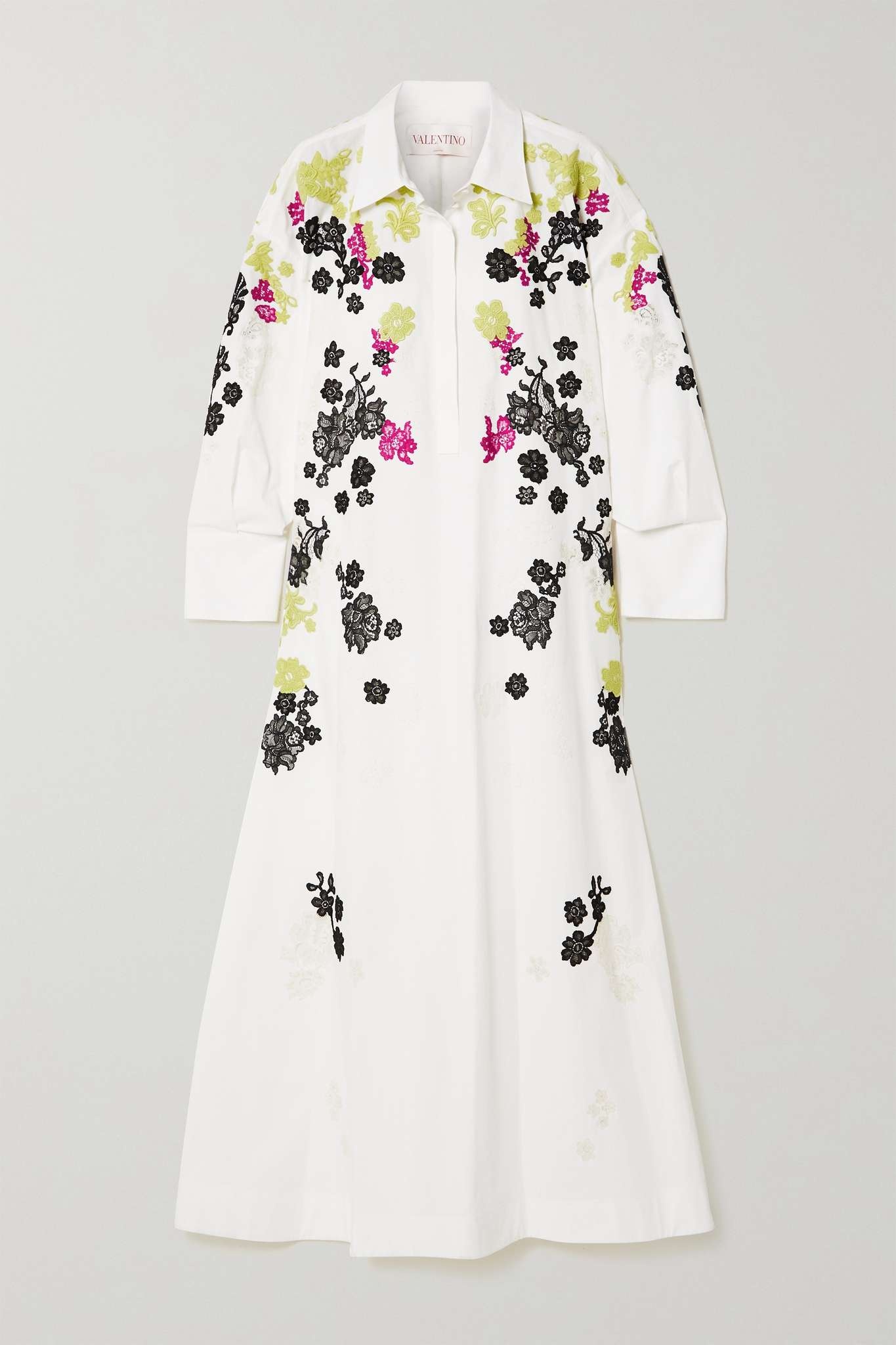 Appliquéd embroidered cotton-poplin gown - 1