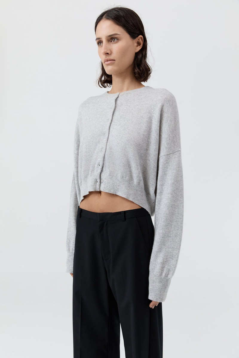Cashmere Relaxed Cropped Cardigan - Grey Marle 4