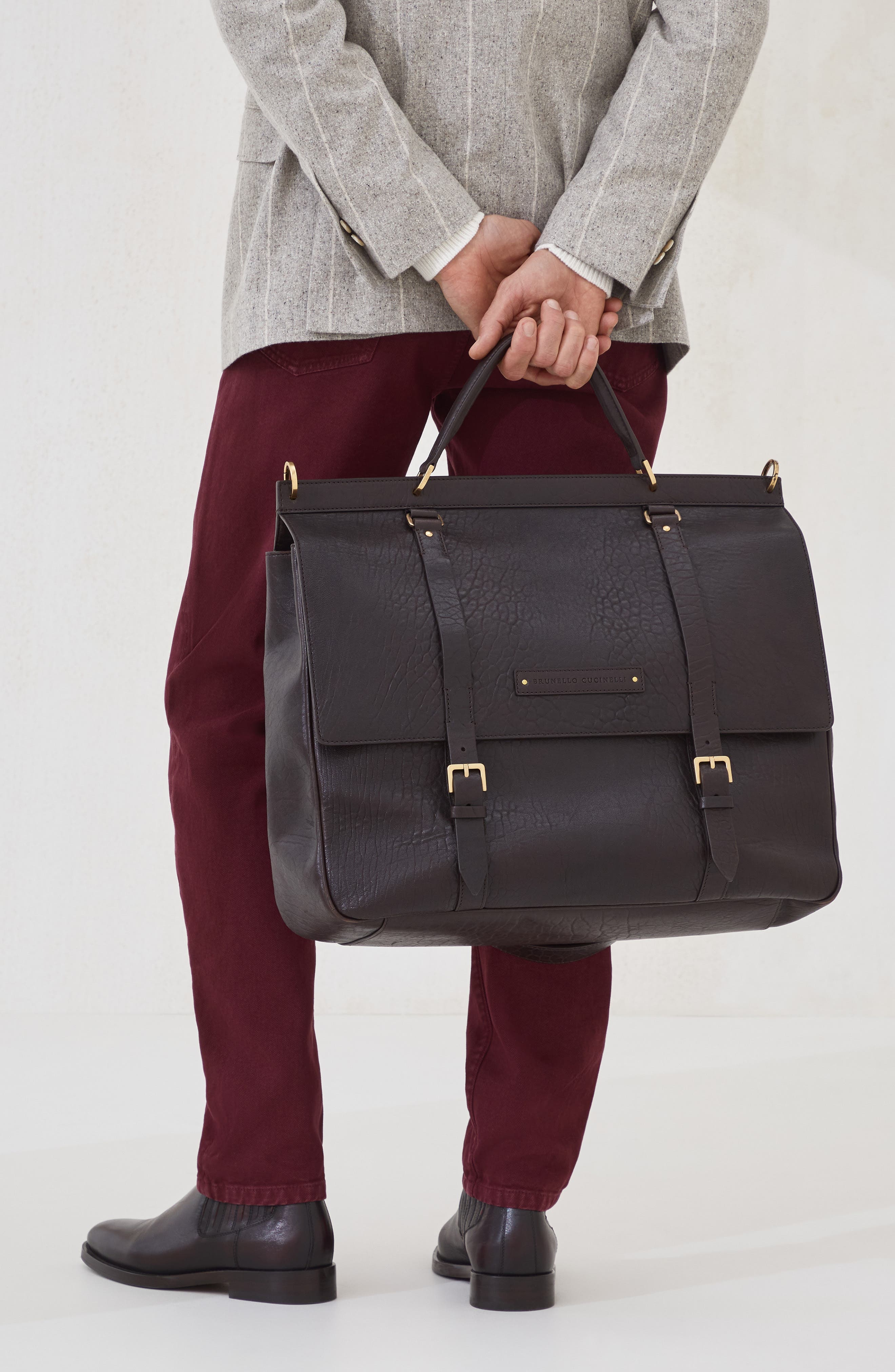 Brunello Cucinelli Textured grain leather briefcase in Brown at Nordstrom - 5