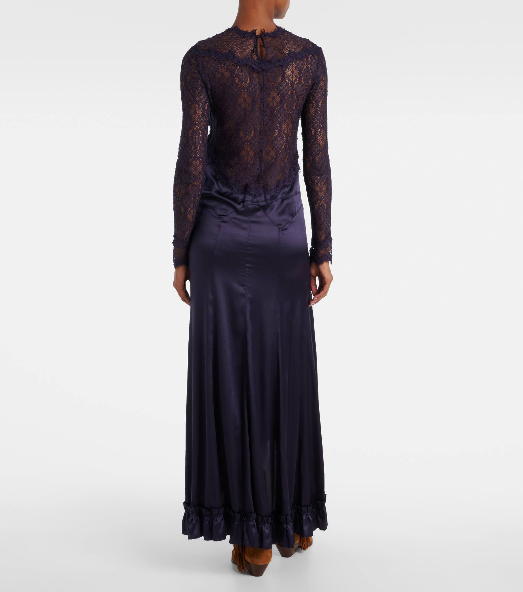 Dolores lace-trimmed silk-blend satin gown - 3