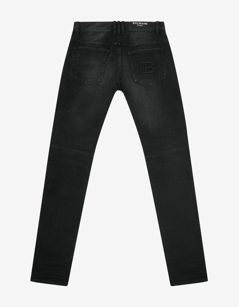 Balmain Balmain Black Ribbed Panel Destroyed Slim Biker Jeans outlook