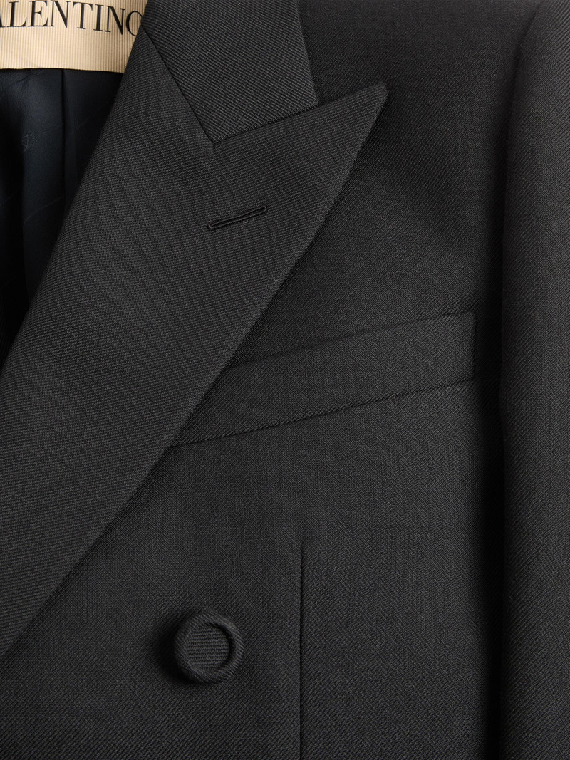 Men's Double-Breasted Wool Gabardine Jacket - Black 7