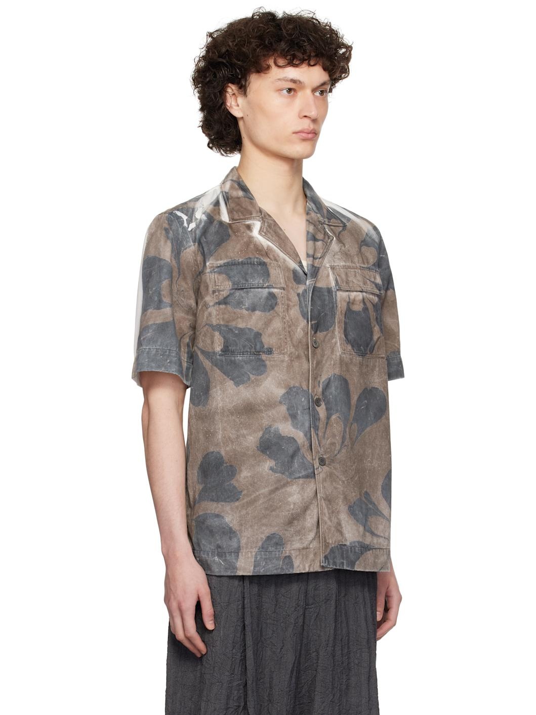 Brown & White Hand-Dyed Floral Shirt - 2