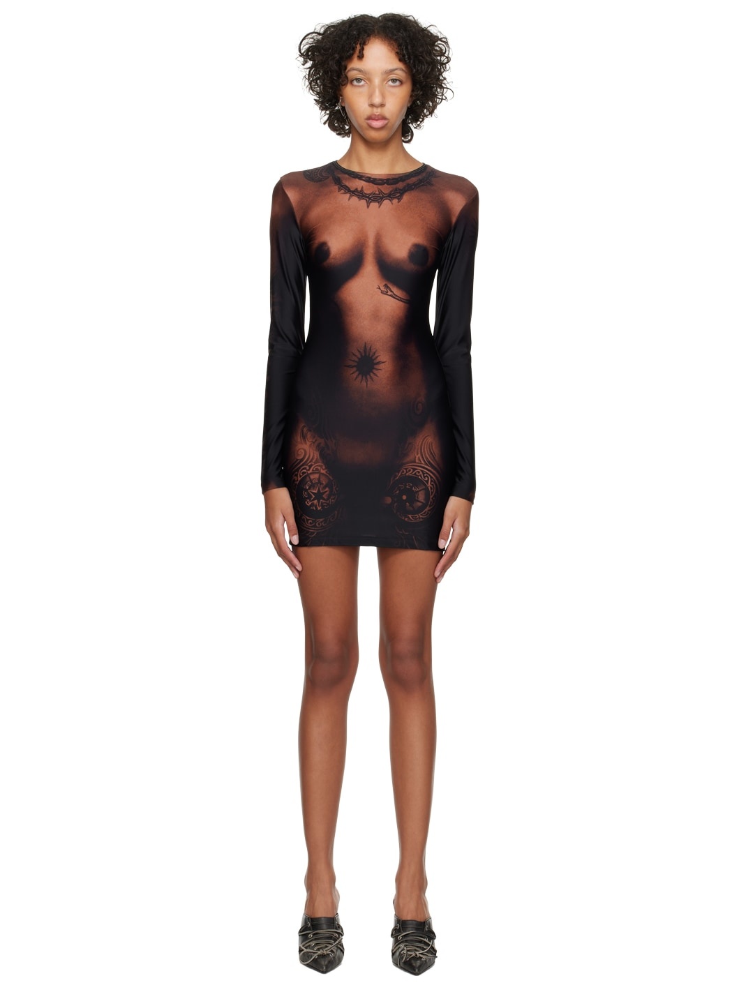 Black & Brown 'The Short Ebony Body Tattoo' Minidress - 1