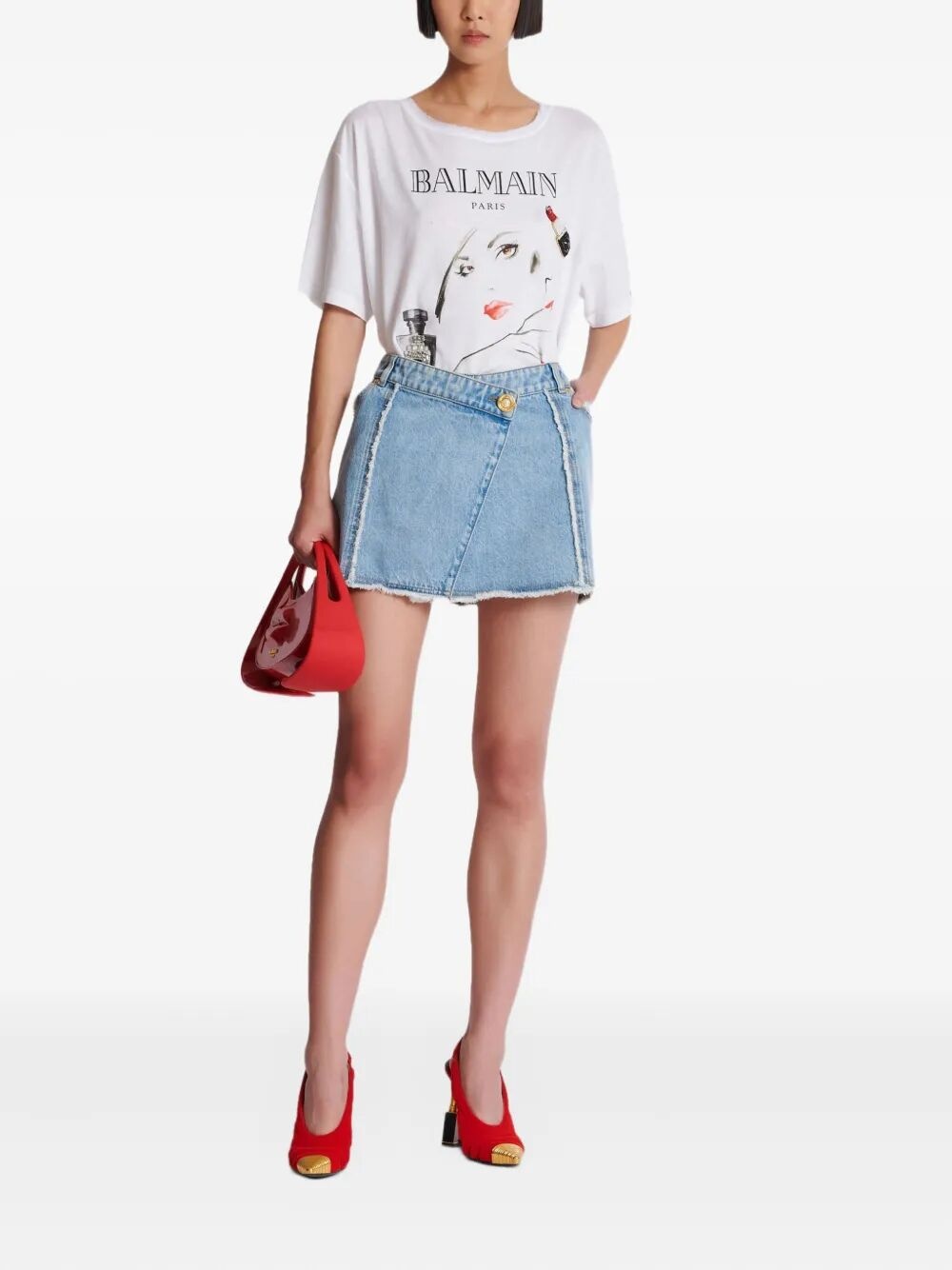 Balmain Women Balmain Beauty Print Embroidery Patches T-Shirt - 2