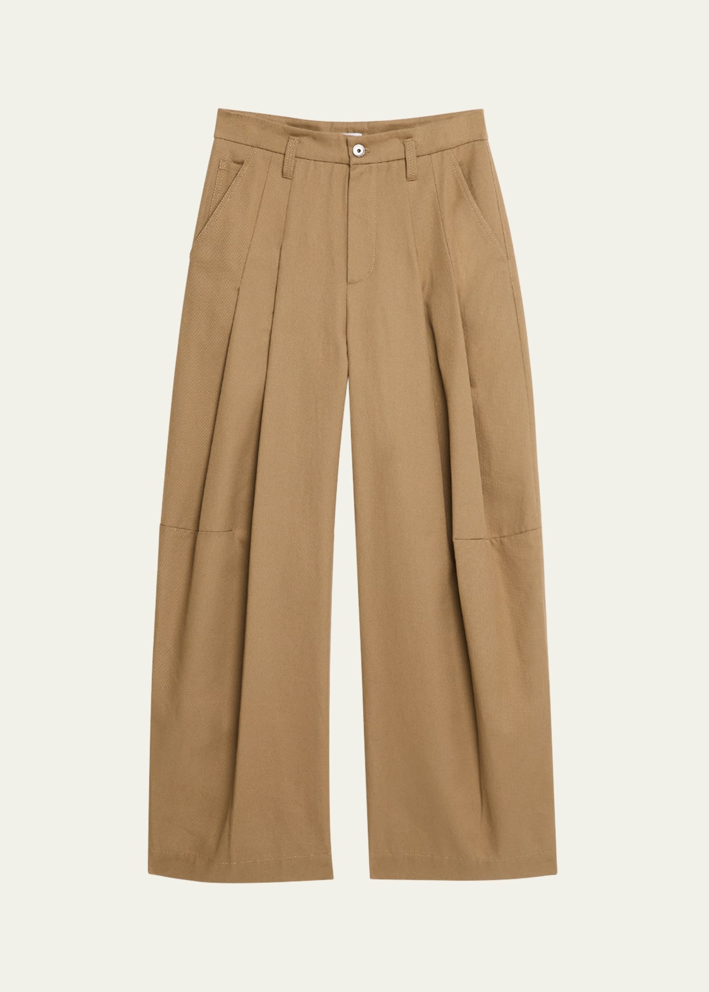 Barrel Pleated Cotton Twill Pants - 1