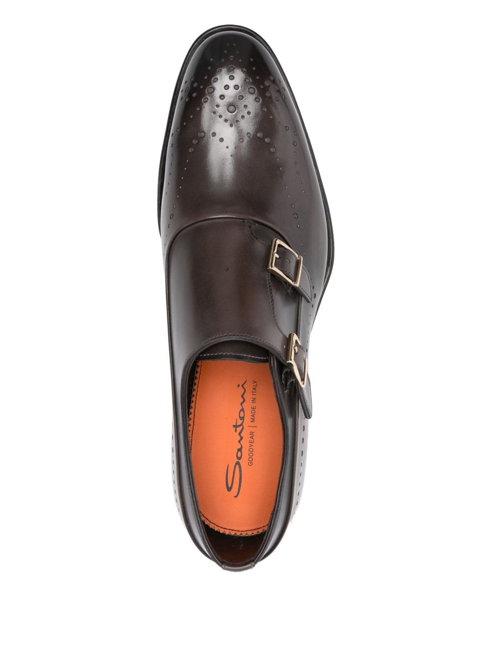 double-buckle perforated monk shoes - 4